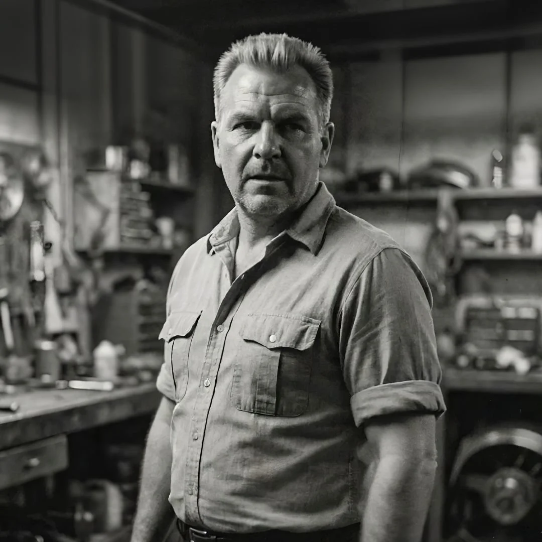 Hadley in the garage surprised by a visitor