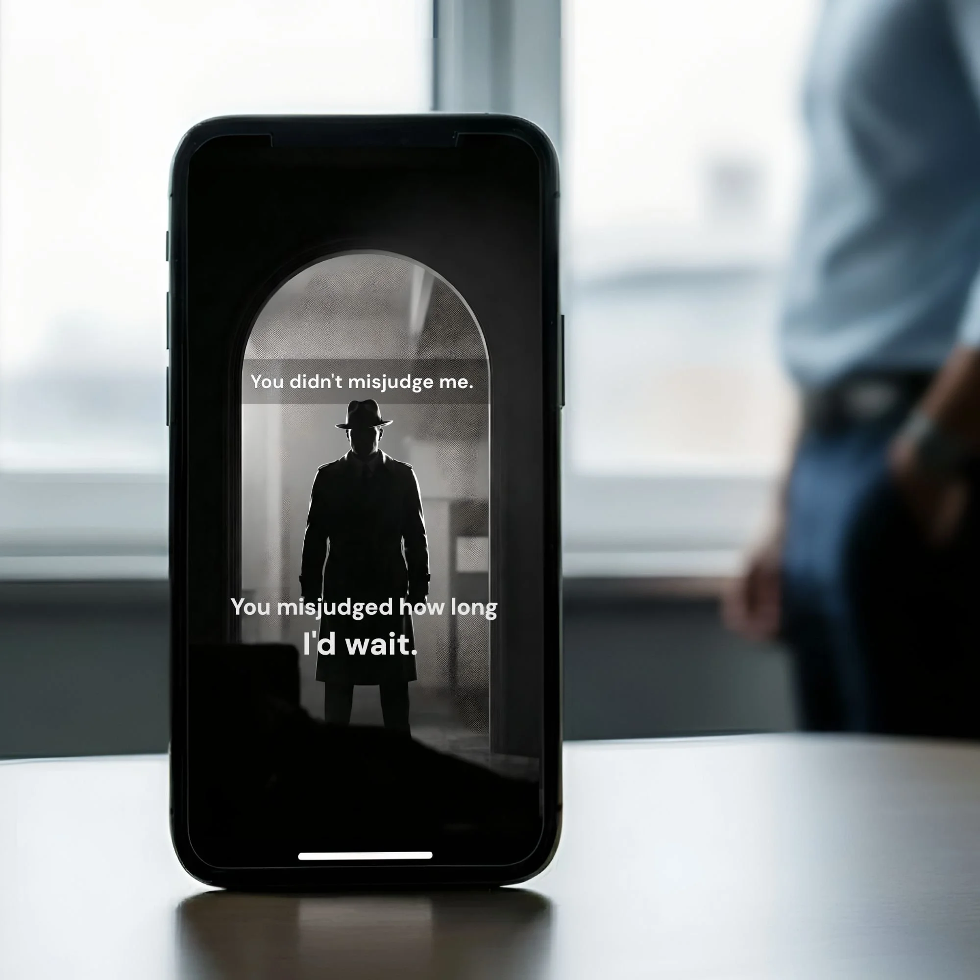 Mobile wallpaper card that reads, "You didn't misjudge me. You misjudged how long I'd wait." From the What I Should've Said digital card deck.