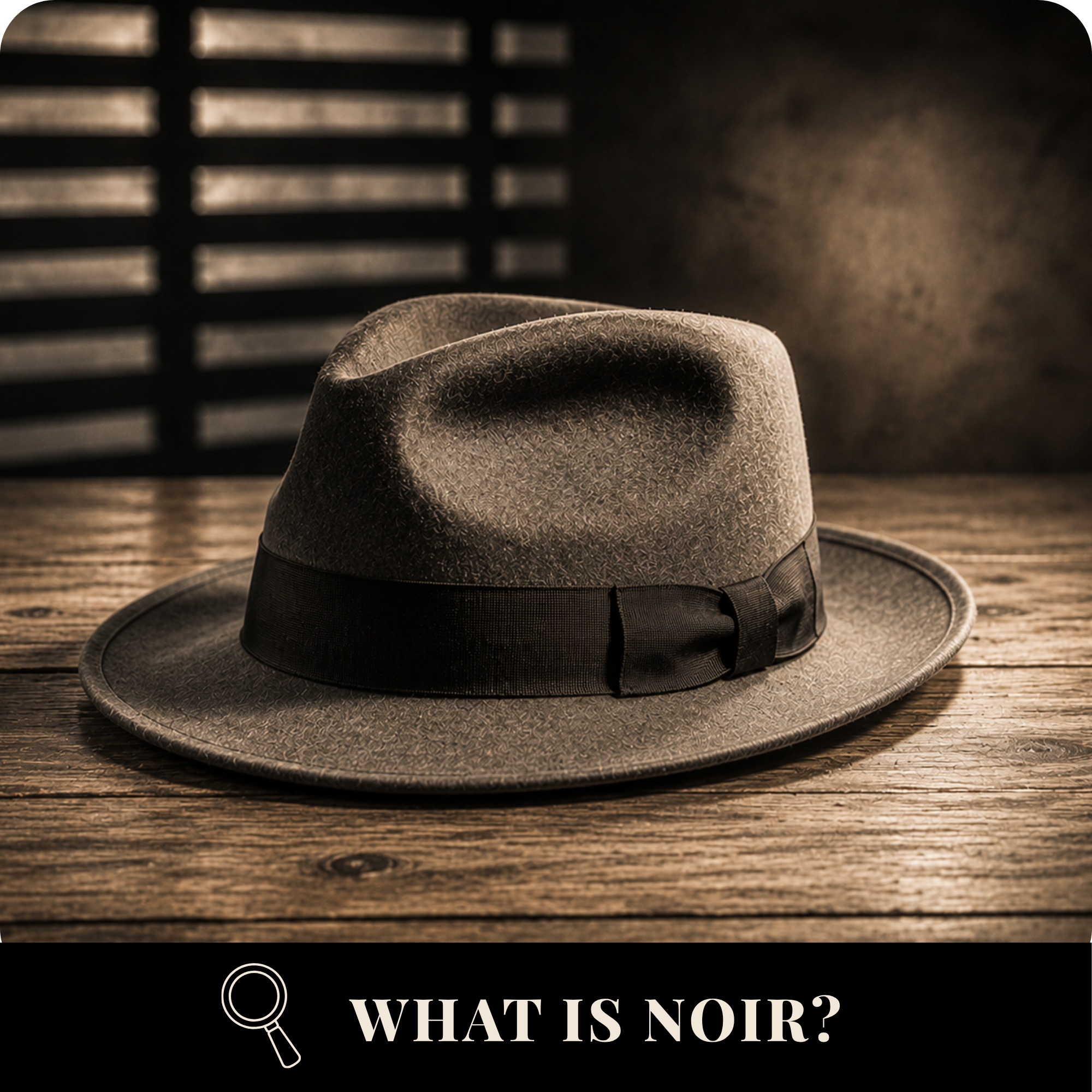 Fedora resting on a wooden desk representing an introduction to noir fiction and storytelling.