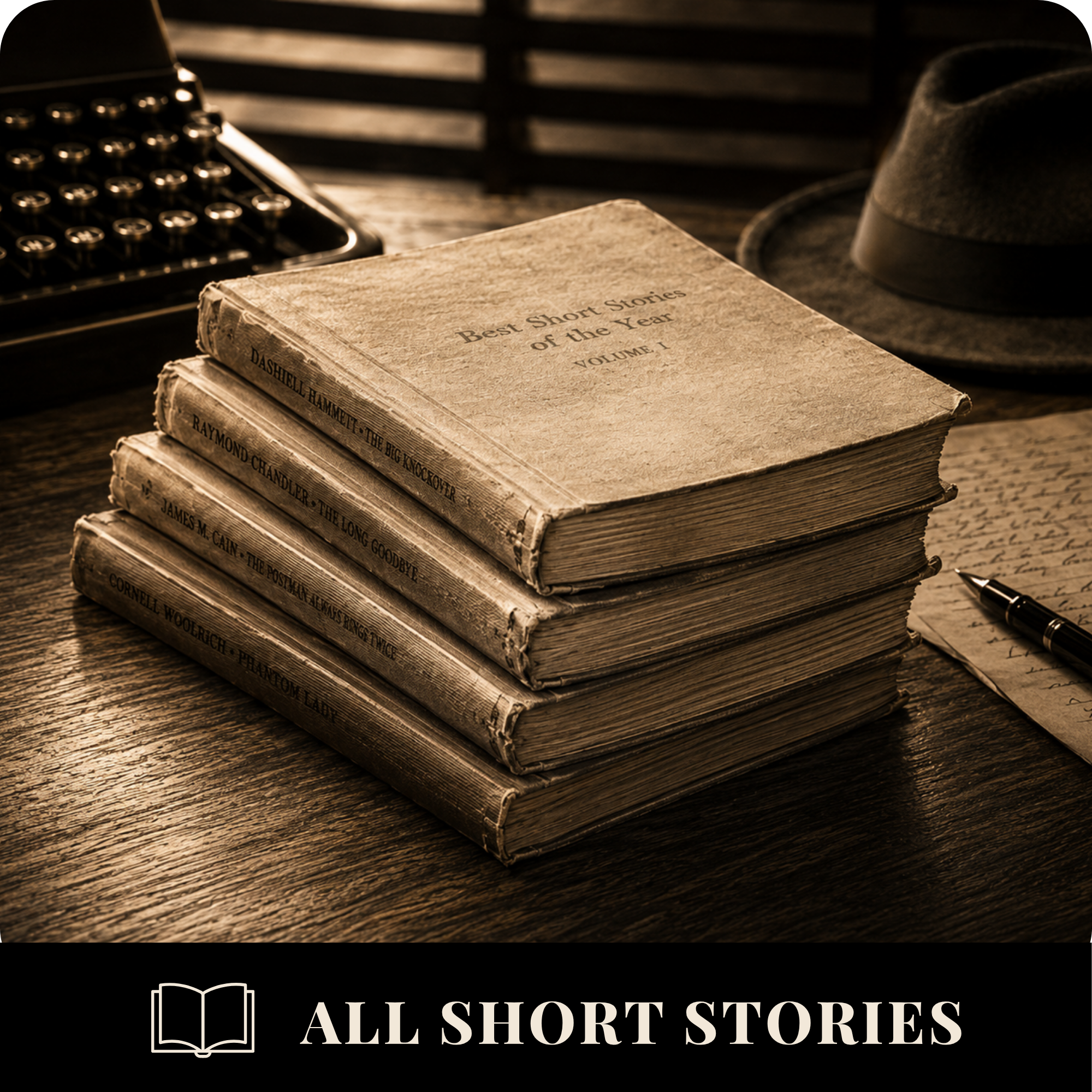Stack of vintage noir books representing the Noir & Nonsense collection of short stories.