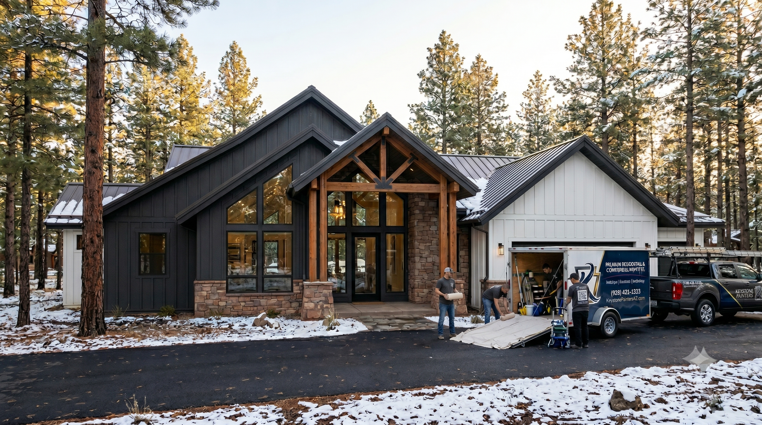 Keystone Painters high quality house painting. A modern house with fresh paint black and white exterior.