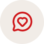 Red outlined speech bubble with a heart inside, on a white background