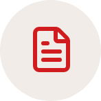 Icon of a document with text, shown in red on a gray circular background.
