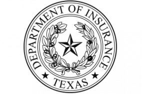 Seal of the Department of Insurance Texas with a star, eagle, and torch in the center.