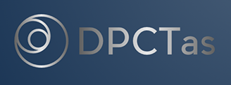 DPCTas logo with circular design and text on a dark background