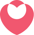 A pink heart with a black crescent shape at the top center, resembling a stylized cat face or mask.
