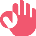 Pink hand with a checkmark on the palm