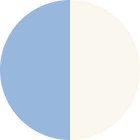 A pie chart divided into two equal parts, one light blue and one light beige.