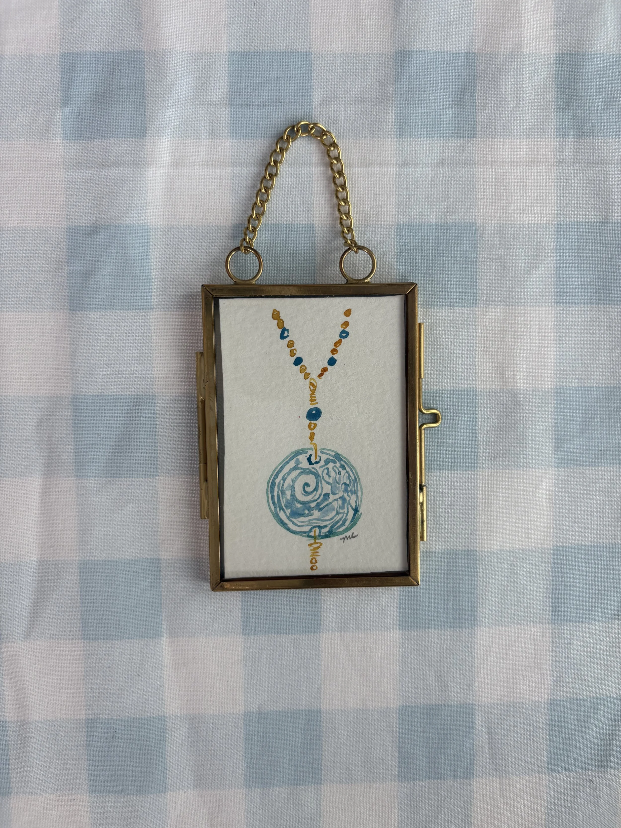 Aquamarine Necklace Mini — Original Framed Watercolor