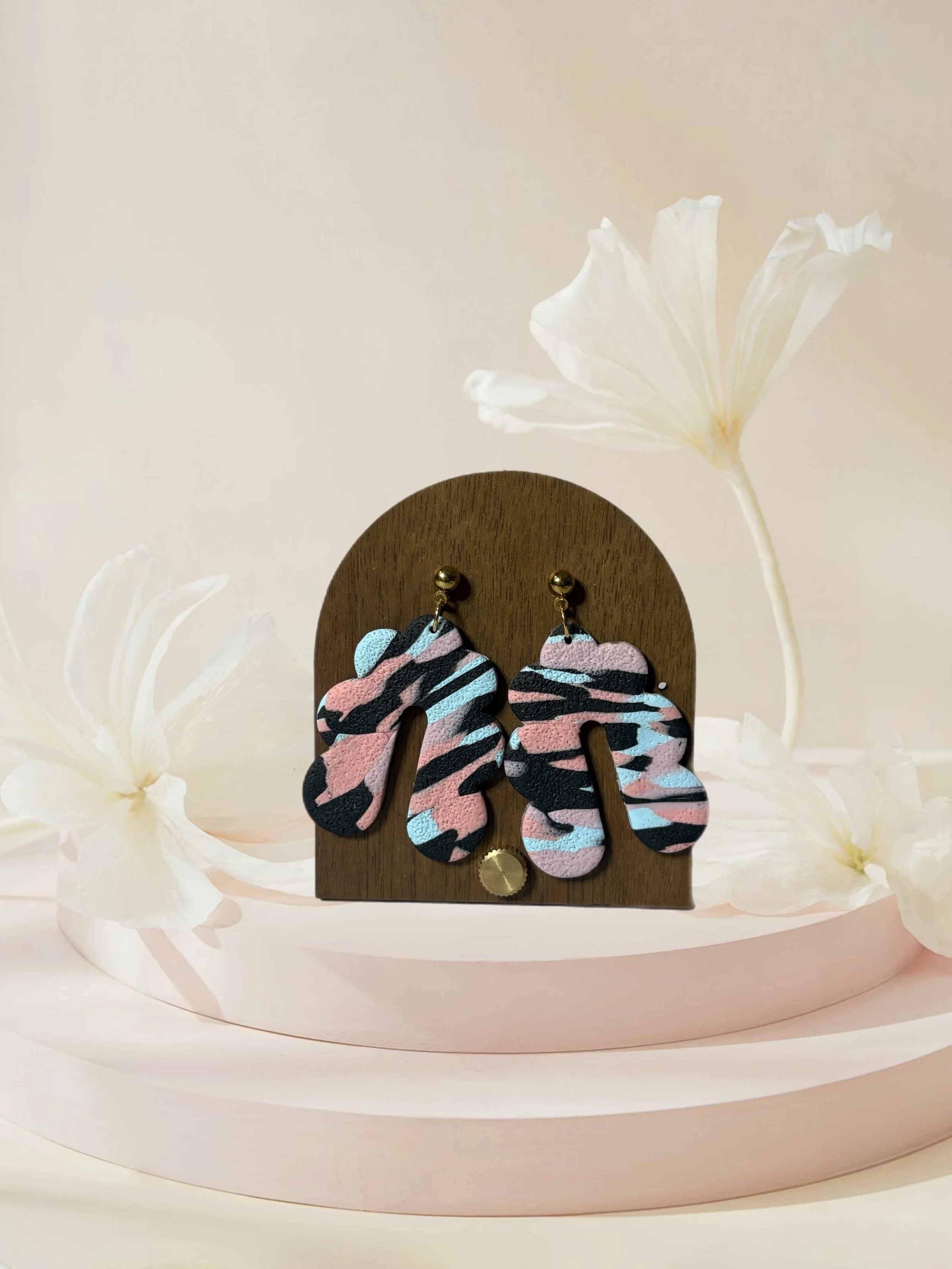 Blue, Pink, + Black Earrings