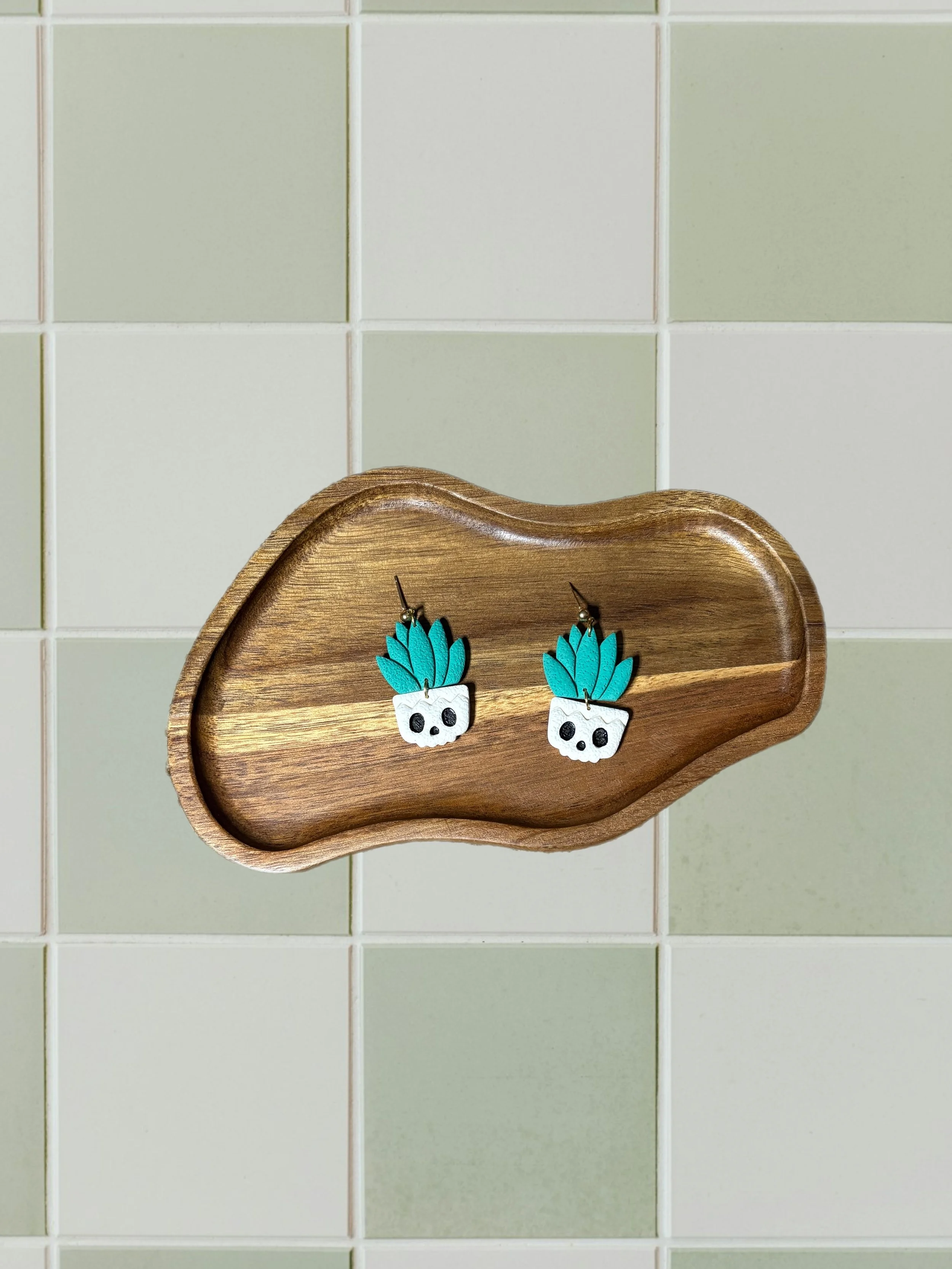 Succulent with Skull Pot Earrings