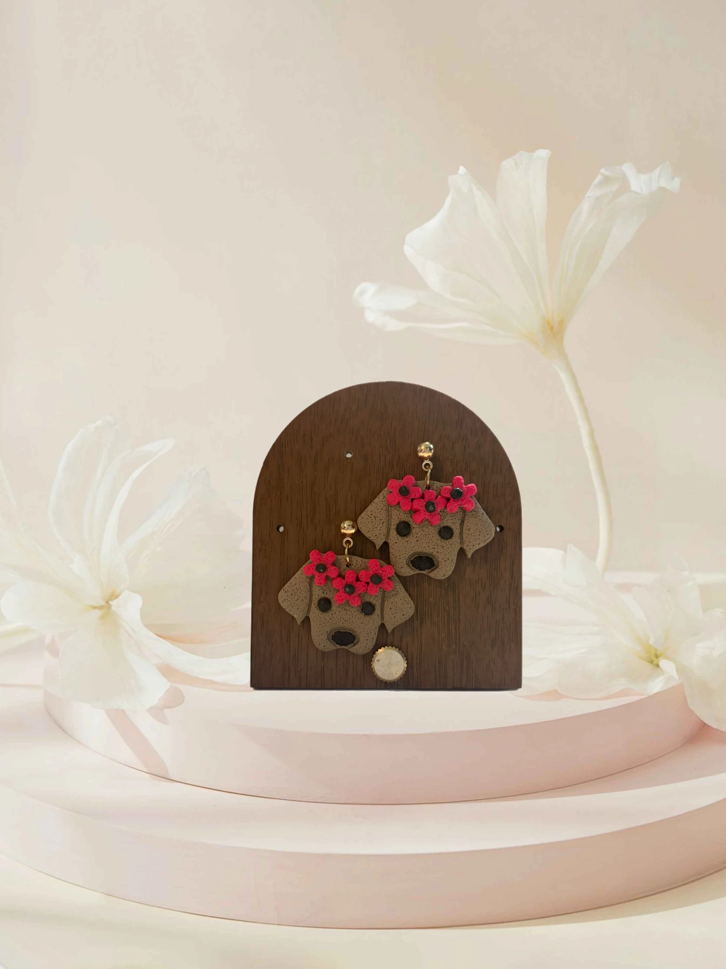 Dog with Flower Crown Earrings