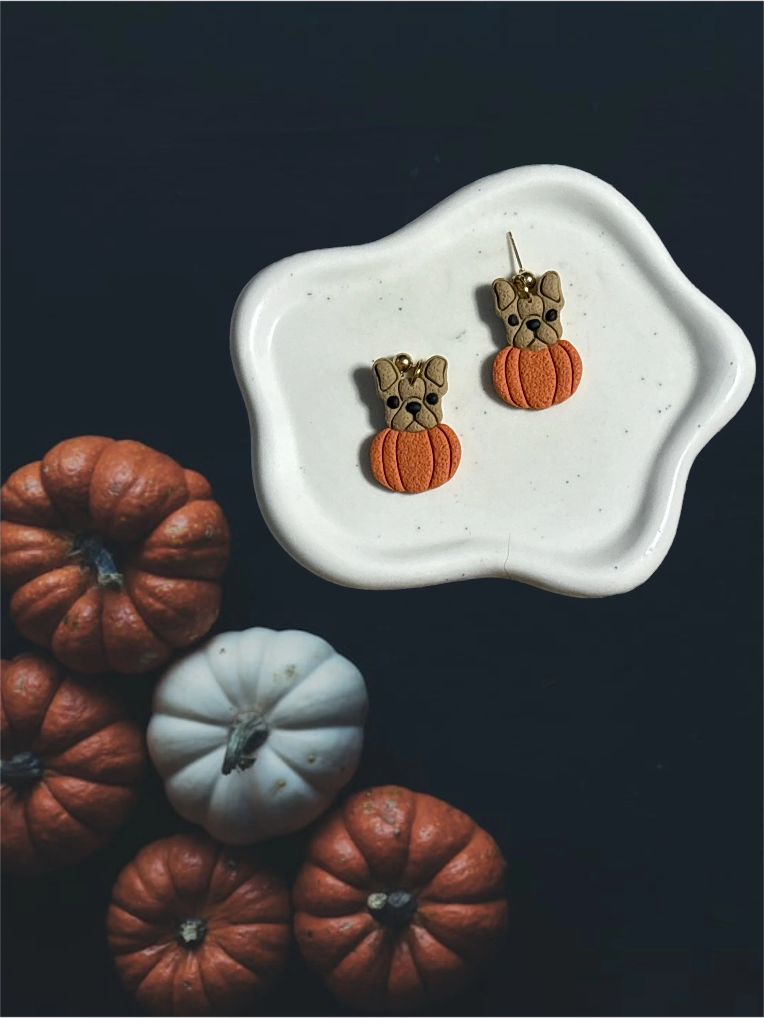 French Bulldog on Pumpkin Earrings