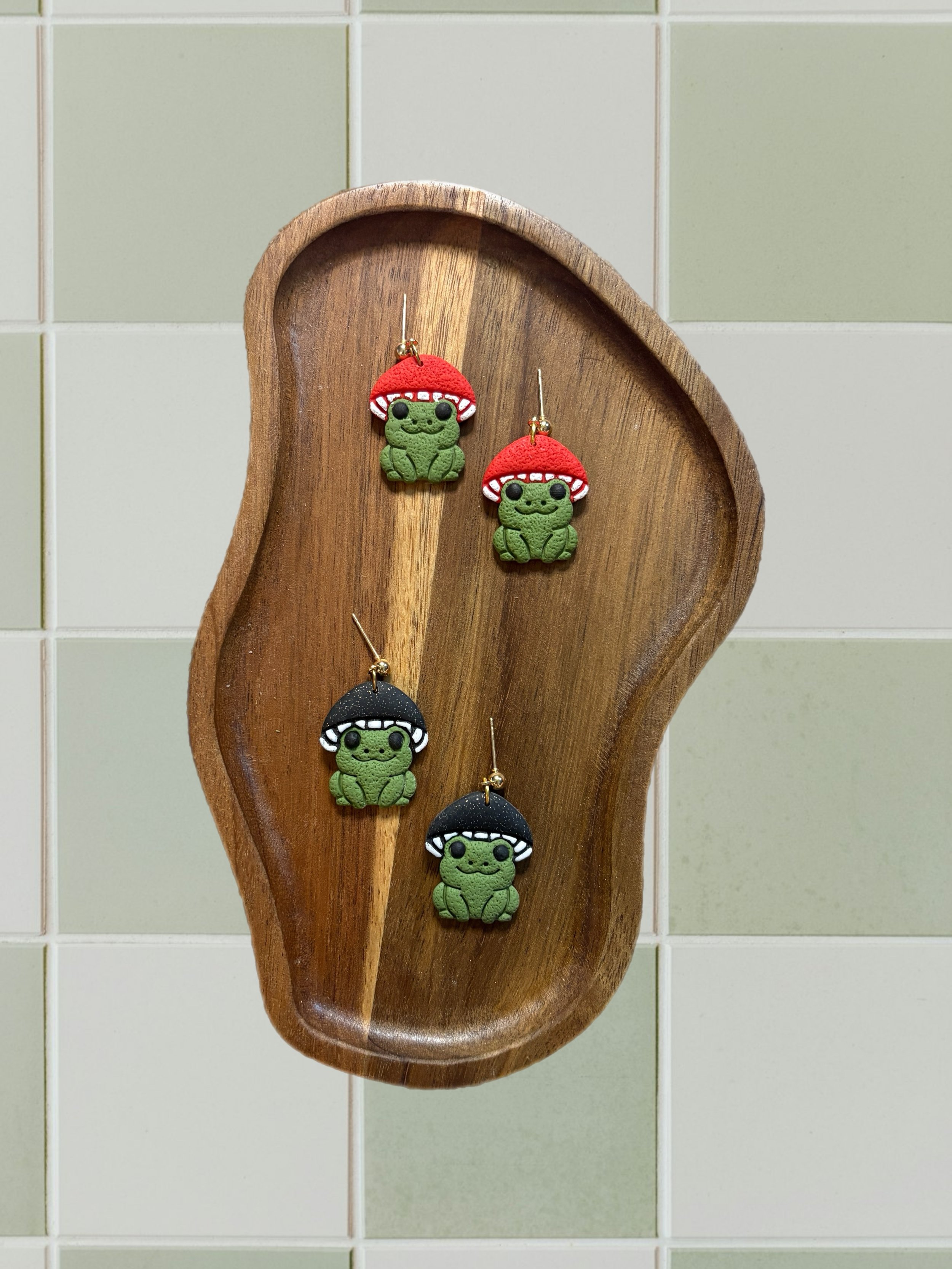 Frog with Mushroom Head Earrings