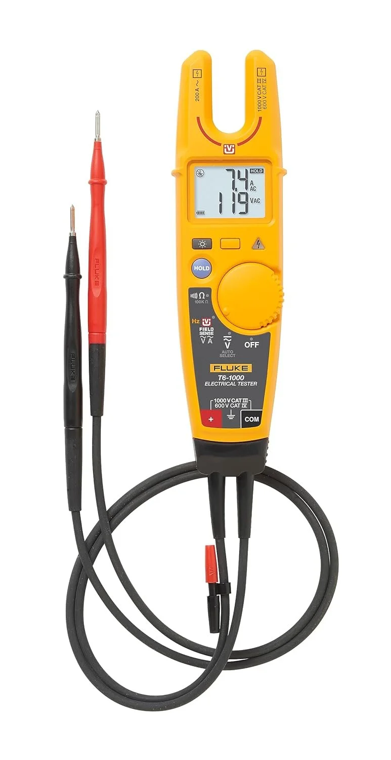 Yellow digital multimeter with test probes