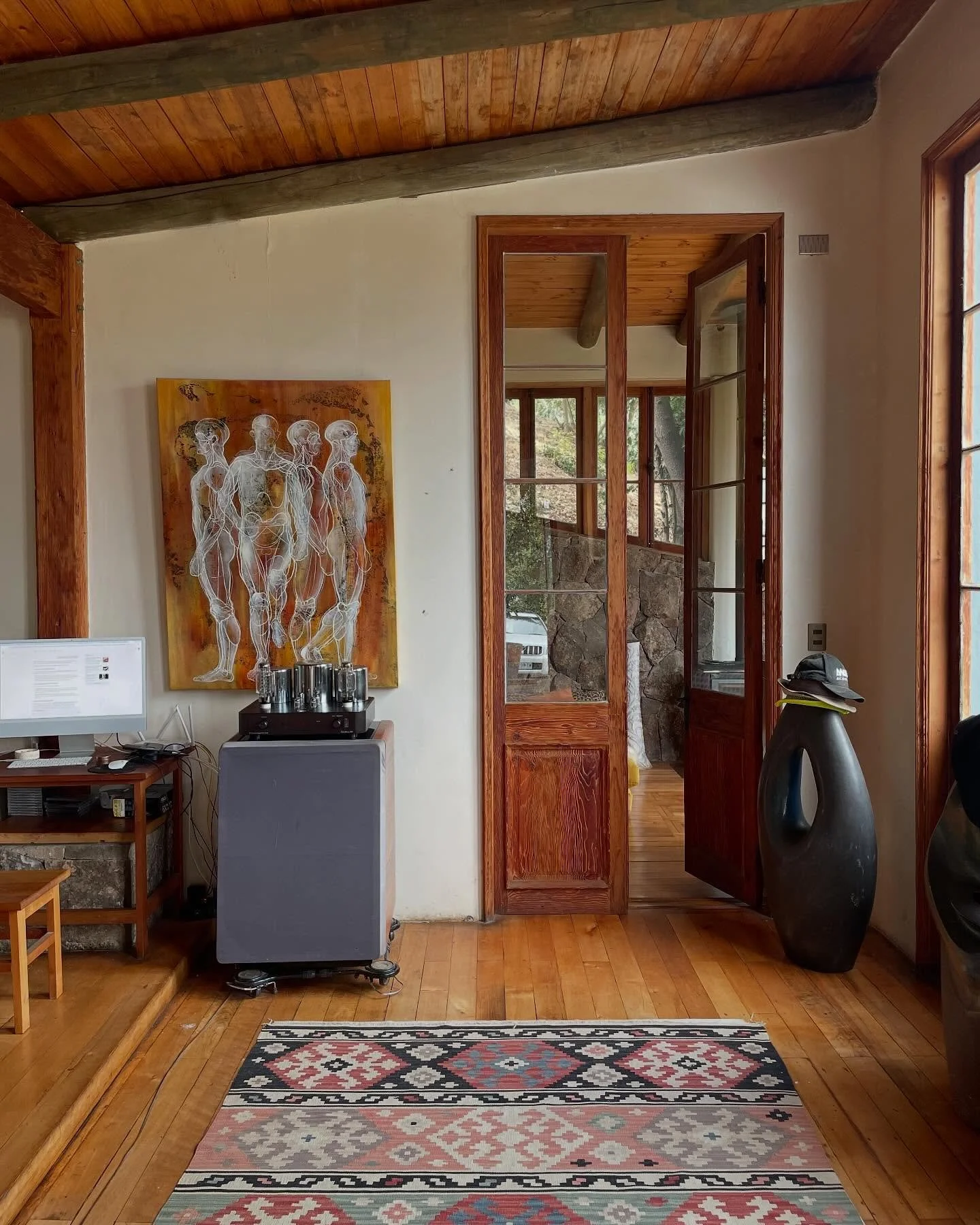 This is the main residence of the mountain home we&rsquo;ve been staying in. The owner has been working on the property for the last 30 years &mdash; he&rsquo;s a sculptor by trade, and his work is peppered throughout the landscape. Every door and wi