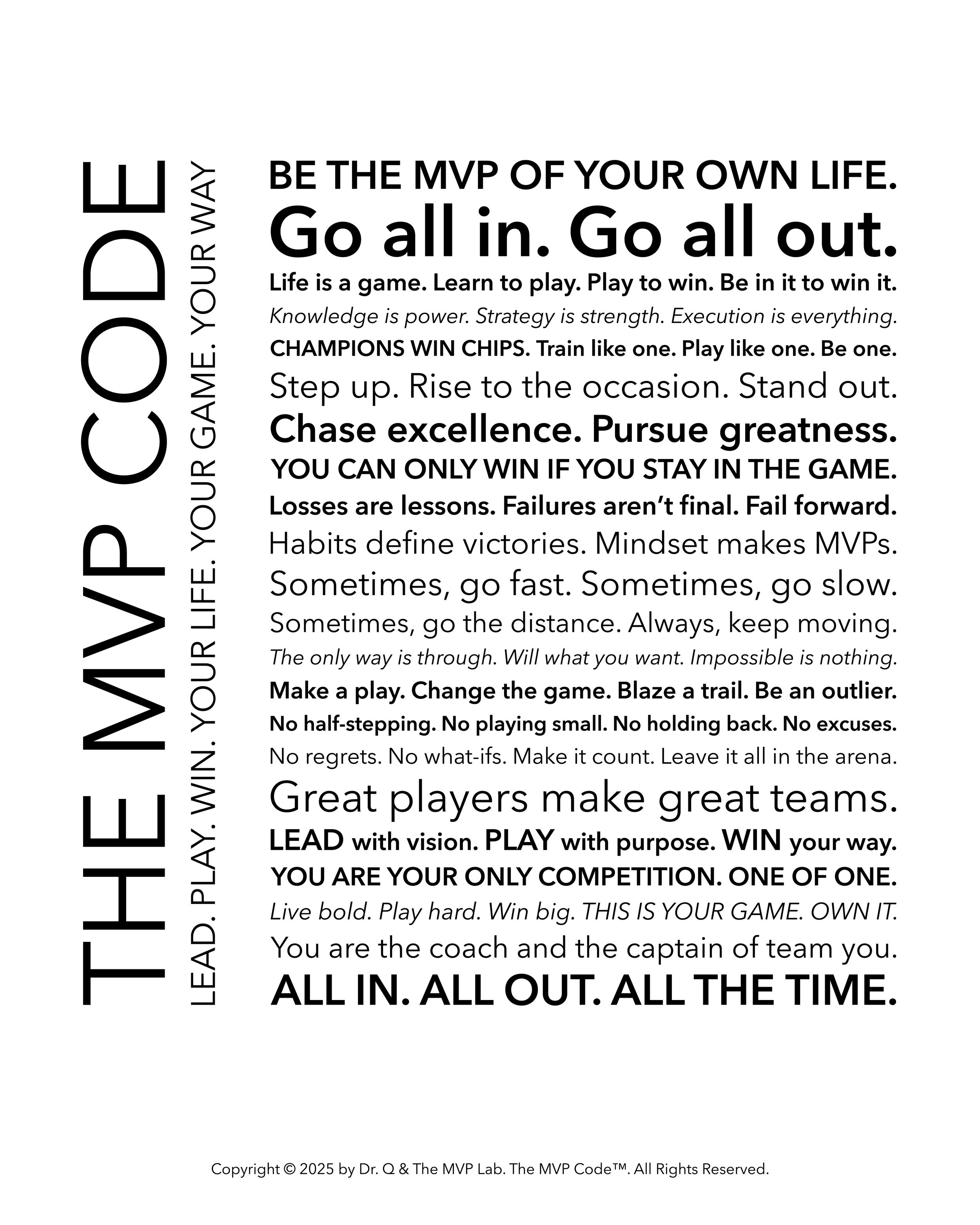 Motivational poster with inspirational quotes arranged vertically and horizontally in black text on a white background.