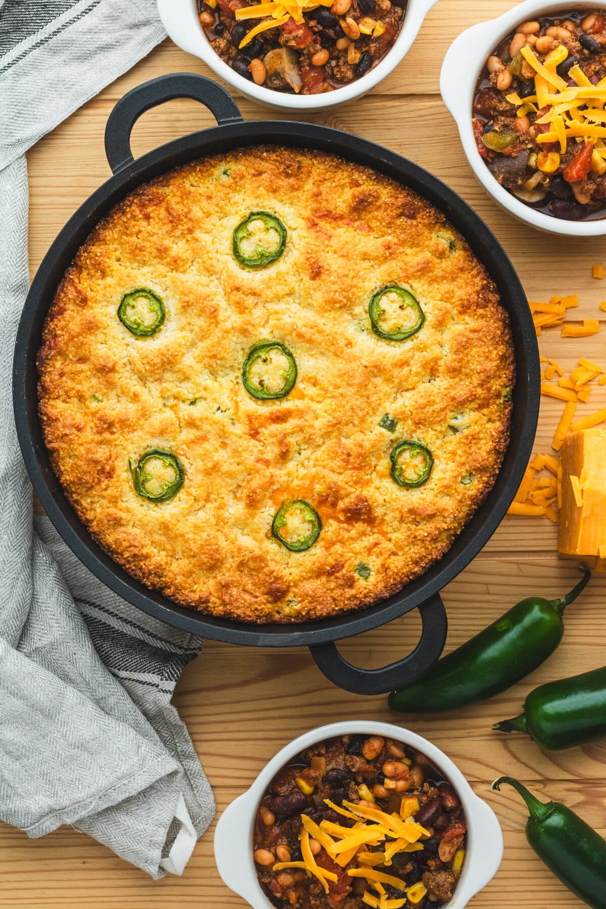Fresh-baked jalapeno cornbread served free with chili