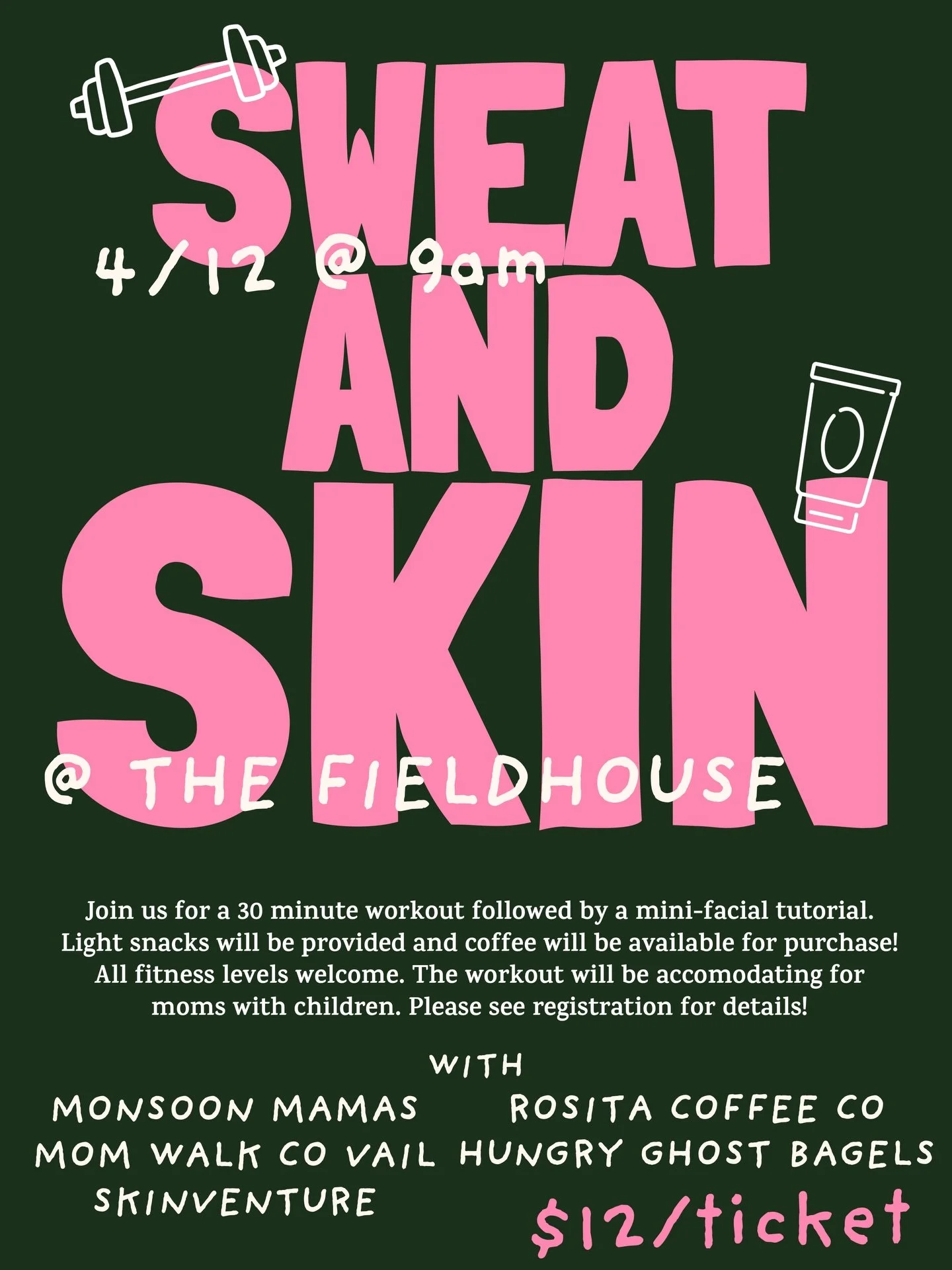 We&rsquo;re excited about this one! Sweat. Skincare. Snacks. Coffee. Community. 🤠

This event is designed for all women. Children are welcome, and infants worn in carriers or strollers may be on the gym floor with their parent. There is a small kids