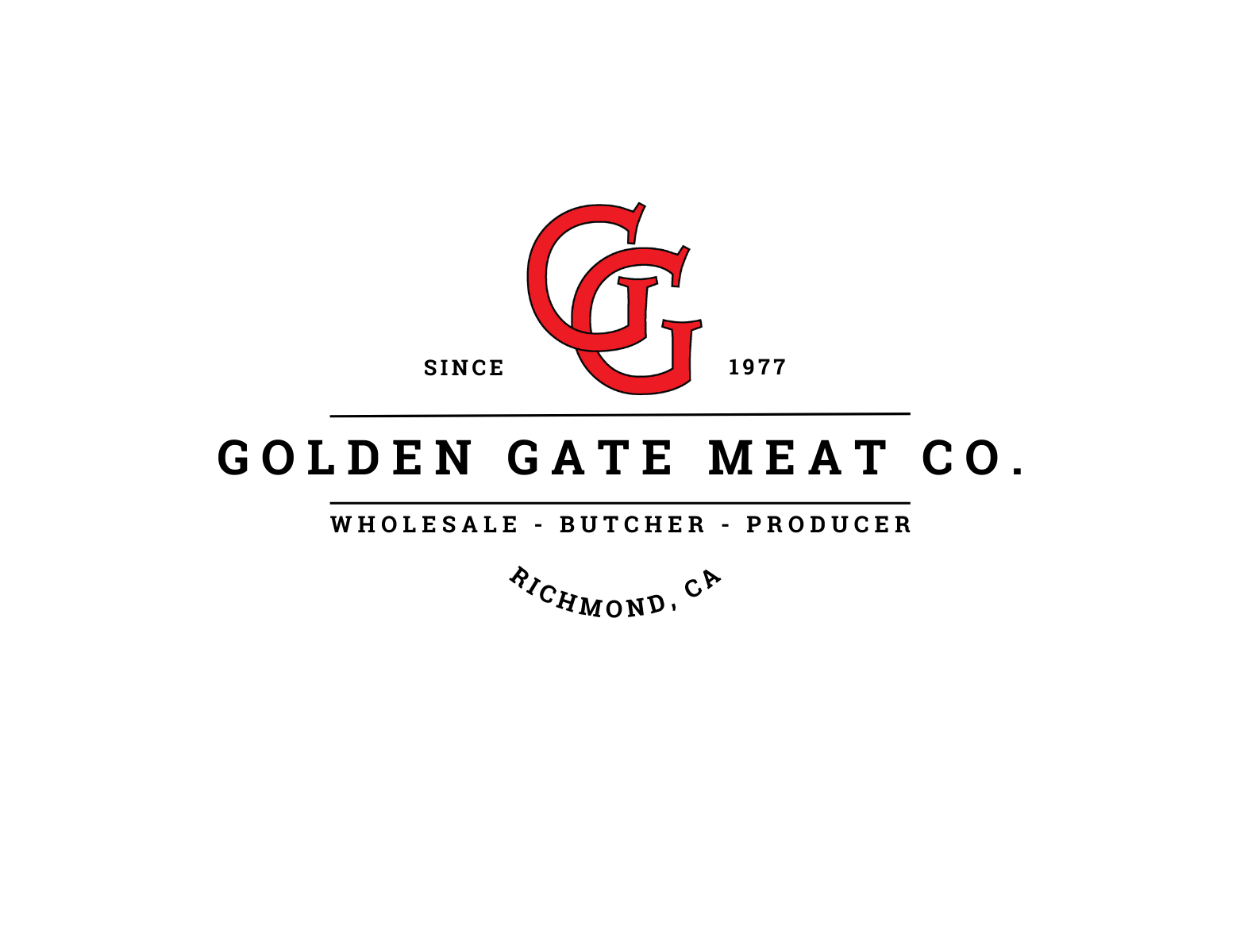 Black background with red stacked 'G' logo in the center.