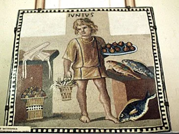 Mosaic of Roman boy and his clothing