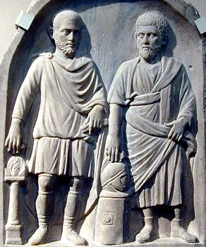 Relief of two Roman men and their clothing