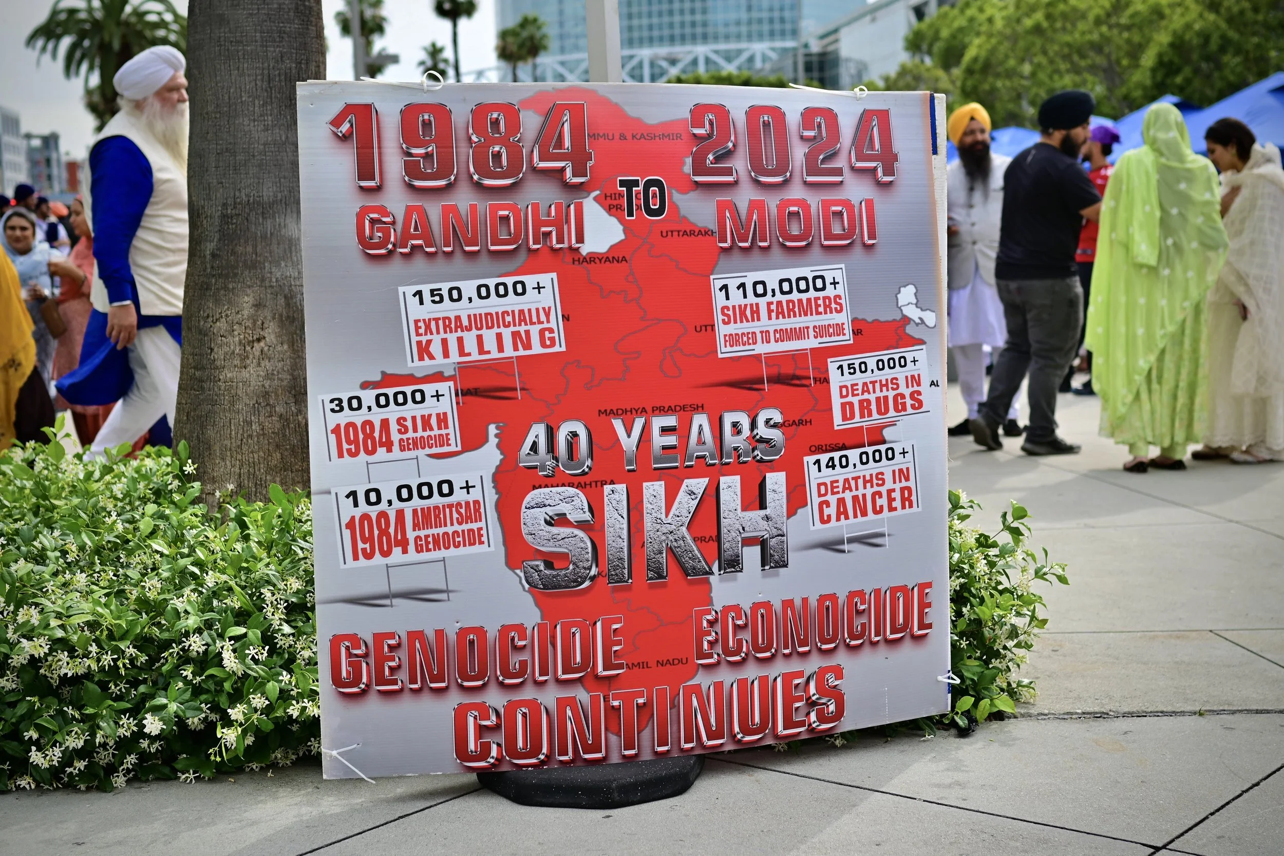 Sign highlighting information on the social injustices experienced by the Sikh community. (Los Angeles, 2026) 