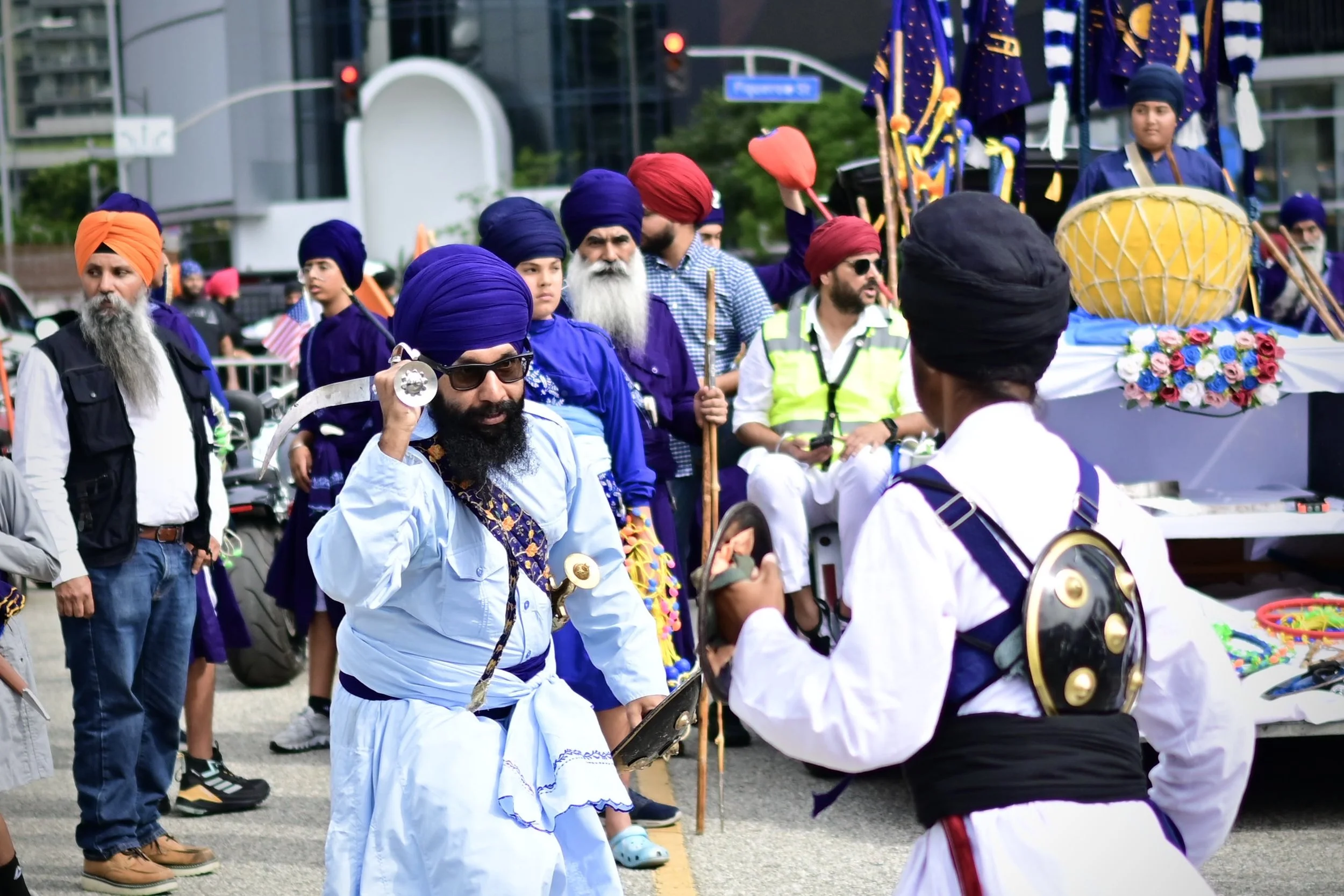 Sikh men participating in a round of Gatka. (Los Angeles, 2026)