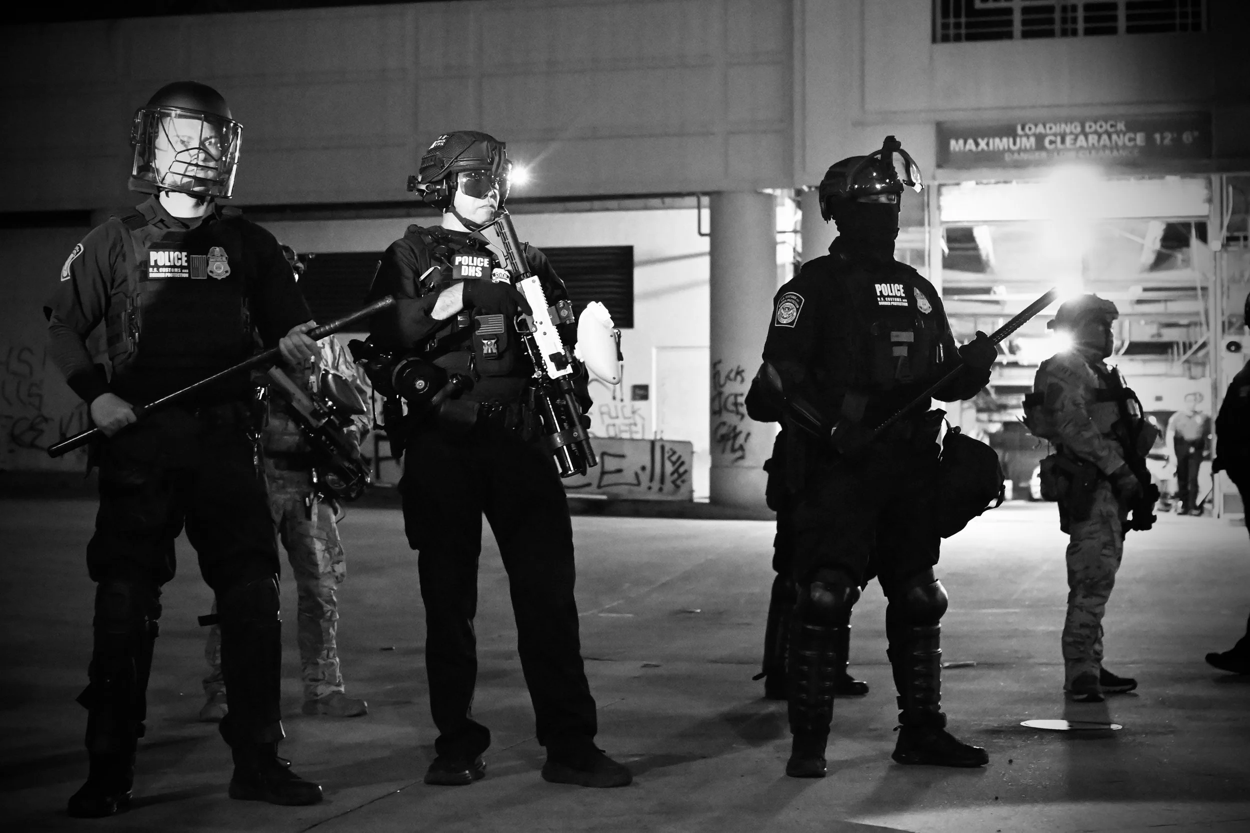 DHS and ICE SRT agents in front of the Metropolitan Detention Center. (Los Angeles, 2026)
