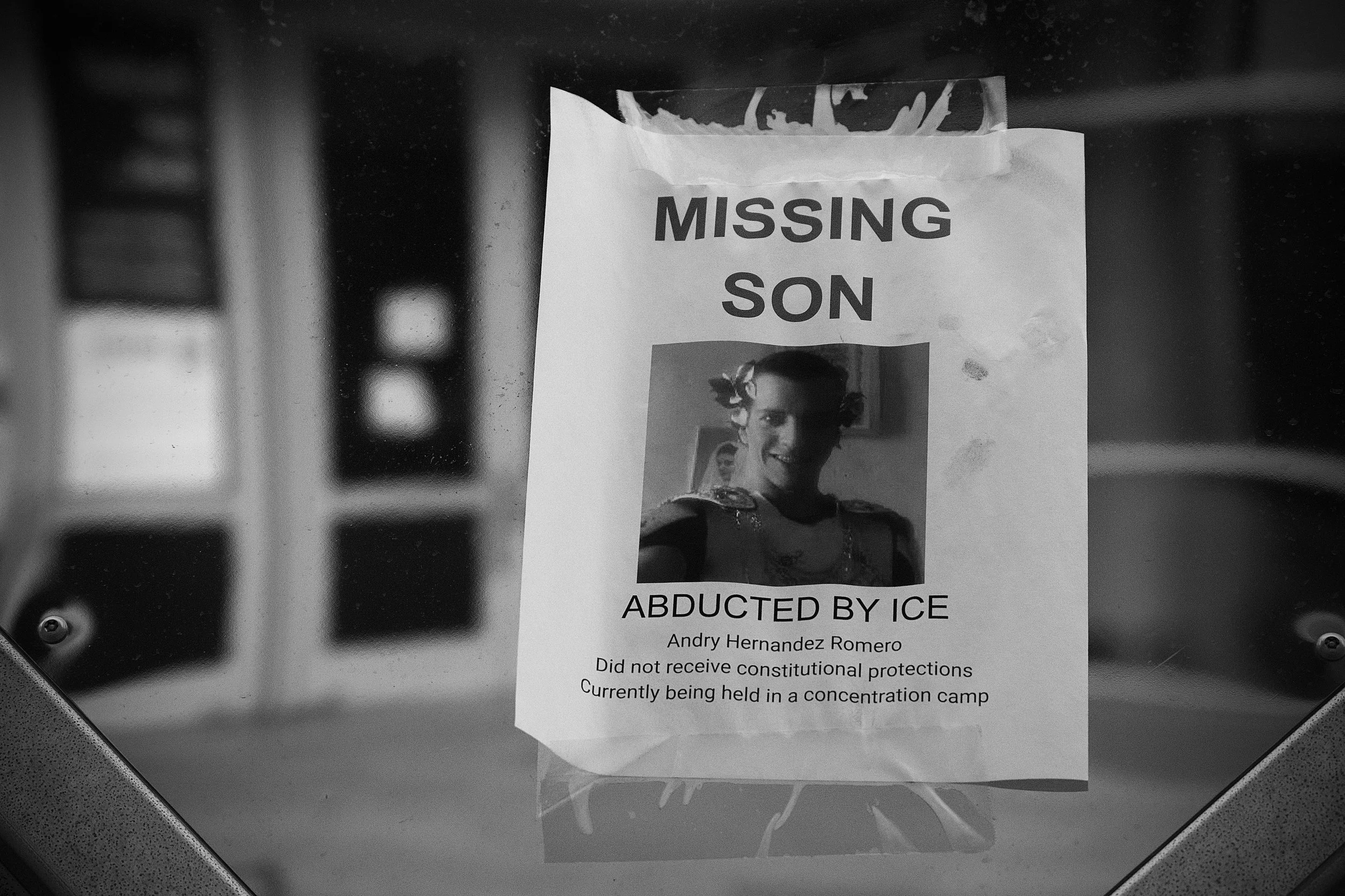 A missing poster for Andry Hernandez Romero, believed to be held in an undisclosed ICE detention facility. (Los Angeles, 2025)