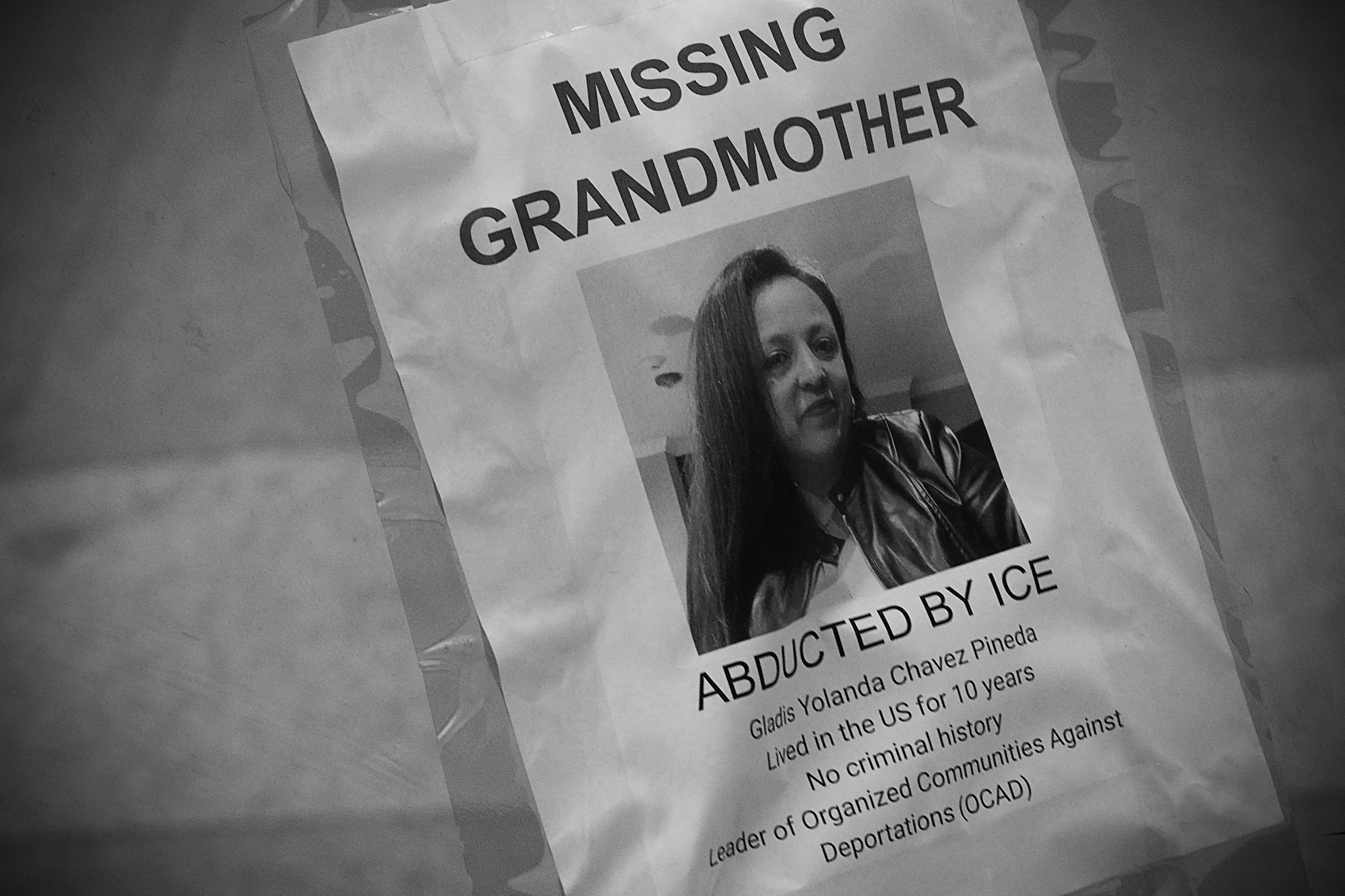 A missing poster for Gloria Yolanda Chavez Pineda, leader of Organized Communities Against Deportations (OCAD). (Los Angeles, 2025)