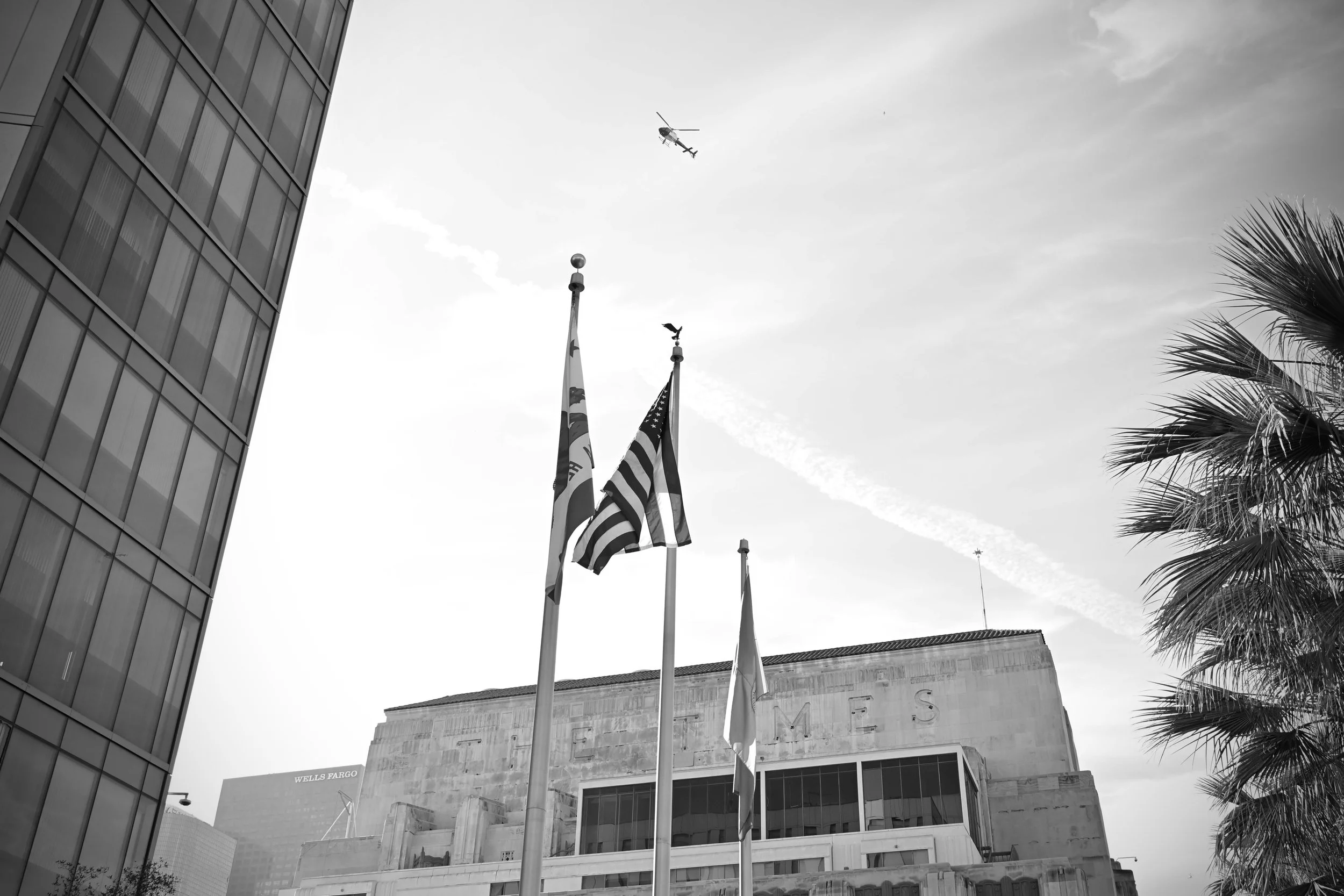 Helicopter flying over The Times. (Los Angeles, 2026)