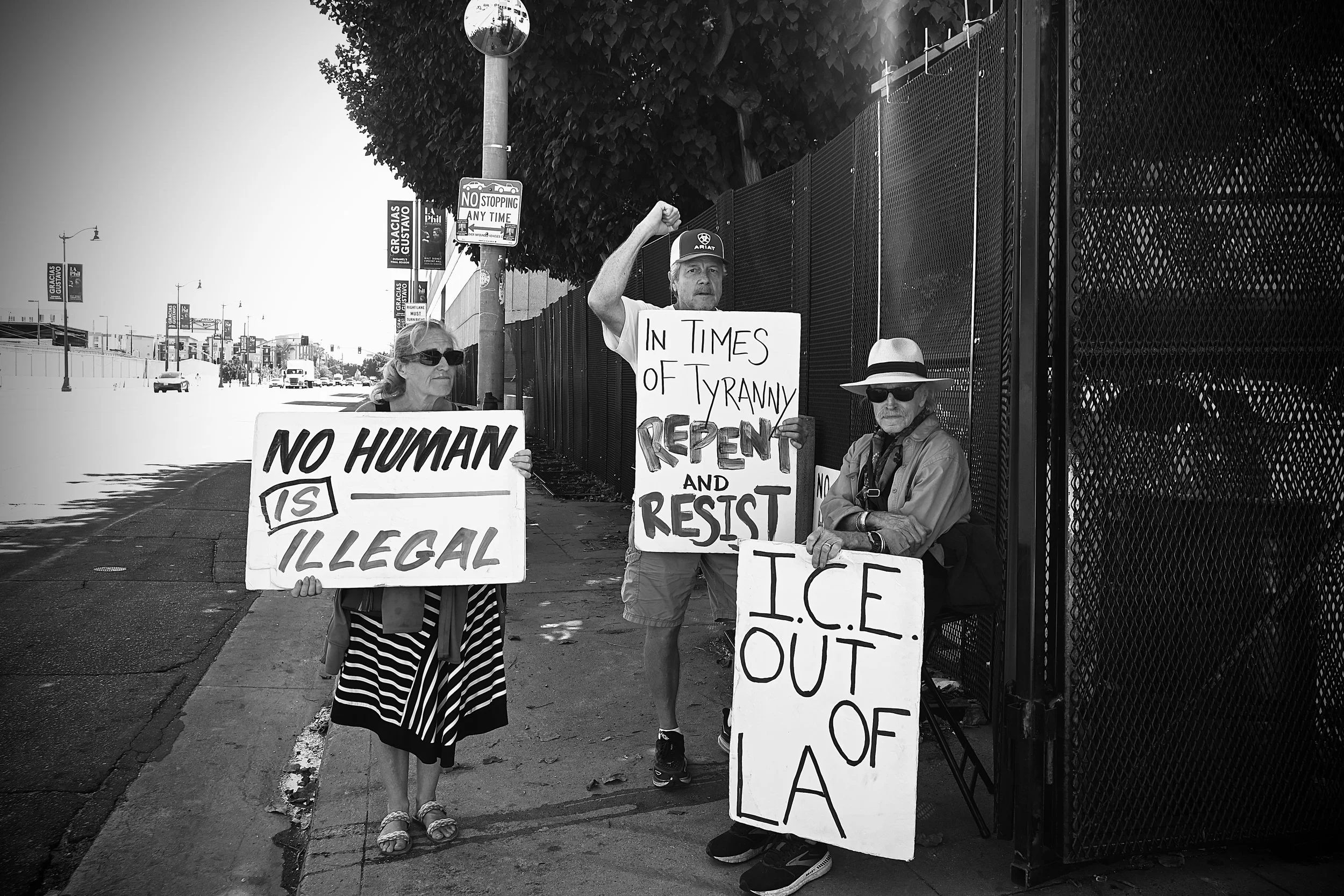 A group of protesters from the Los Angeles Catholic Worker gathers in front of the Detention Center. (Los Angeles, 2025)