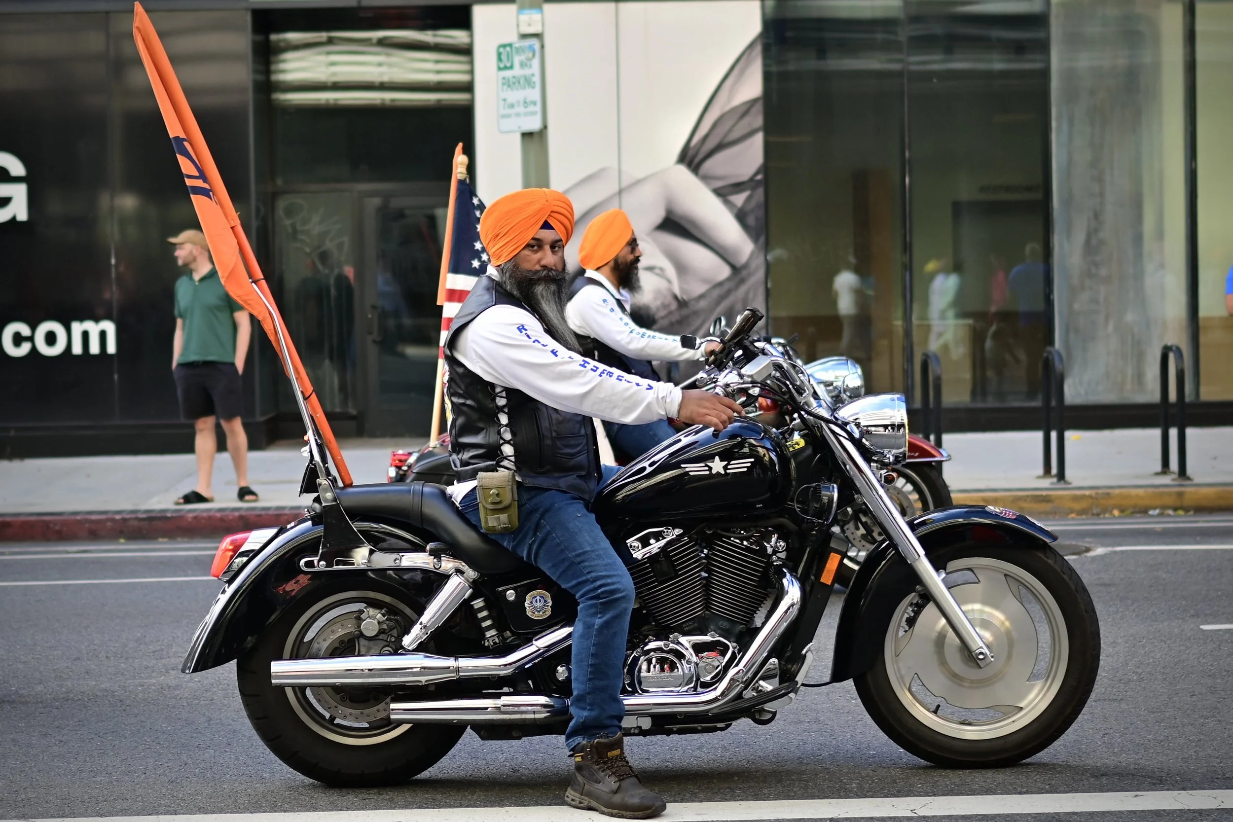 Sikh men on motorcycles leading the entire parade. (Los Angeles, 2026)