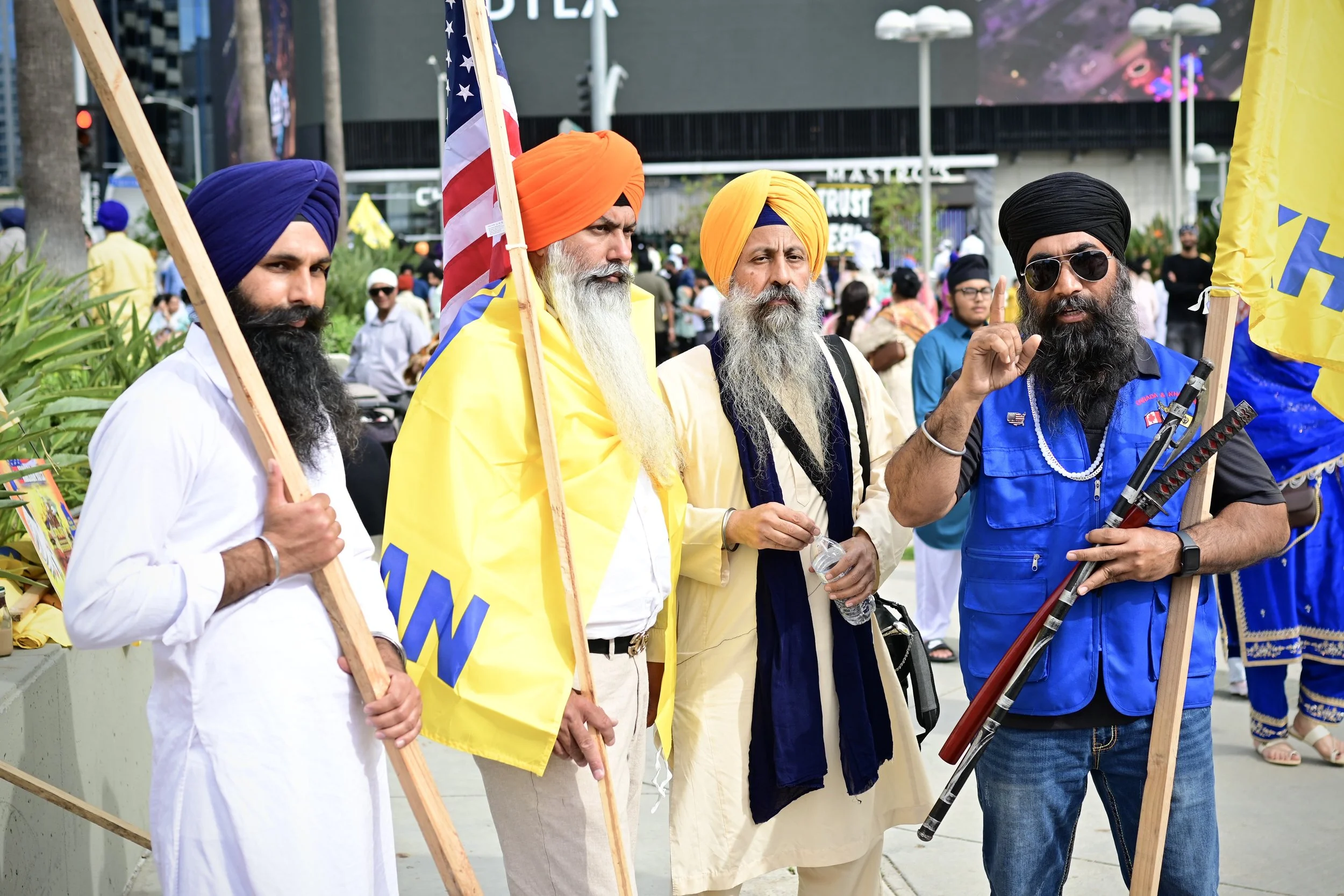 Group of Sikhs discussing the tensions and conflicts between Punjabi Sikhs and India. (Los Angeles 2026)