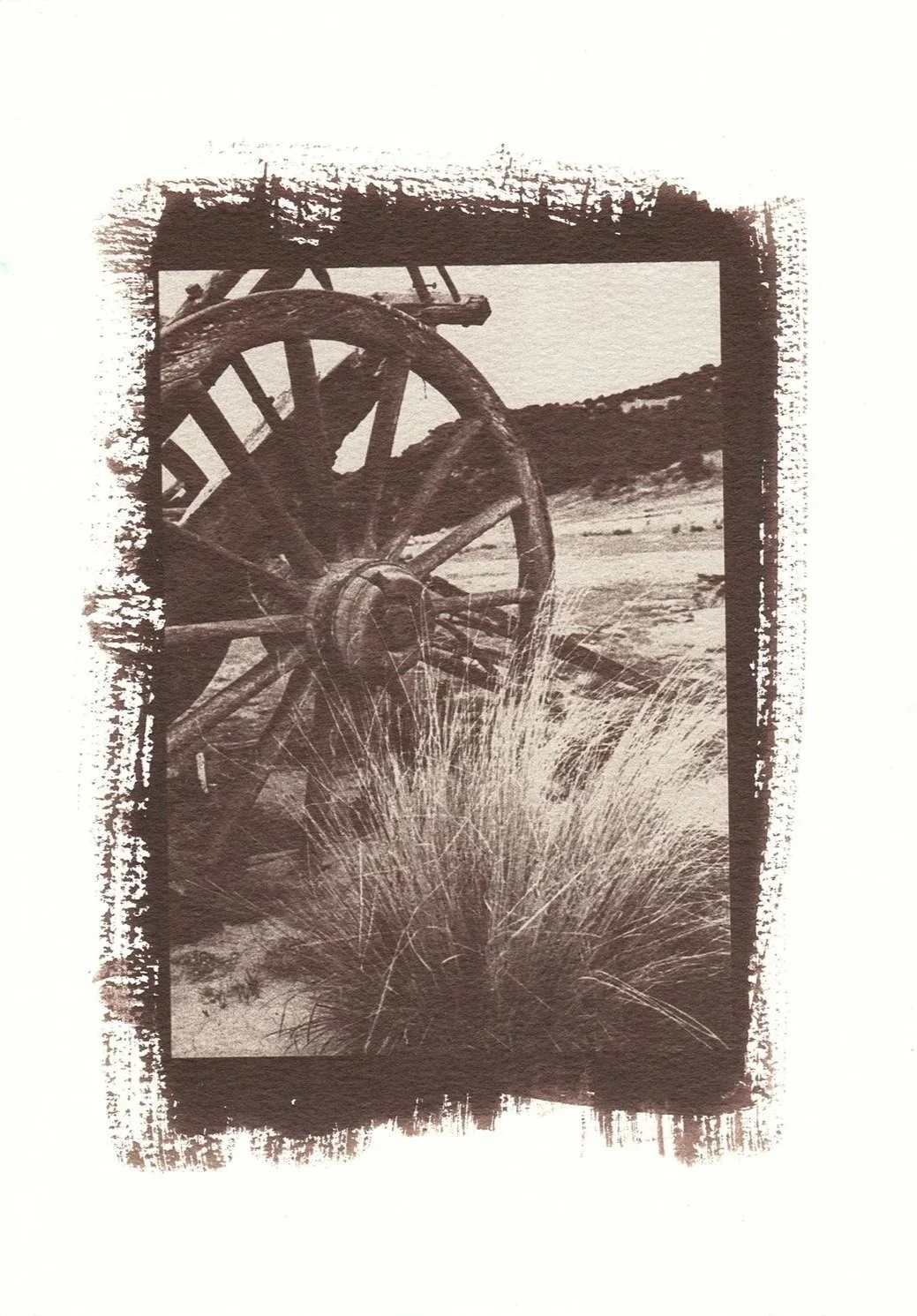 Salt print of a wagon wheel, Bendigo, Central Otago, New Zealand