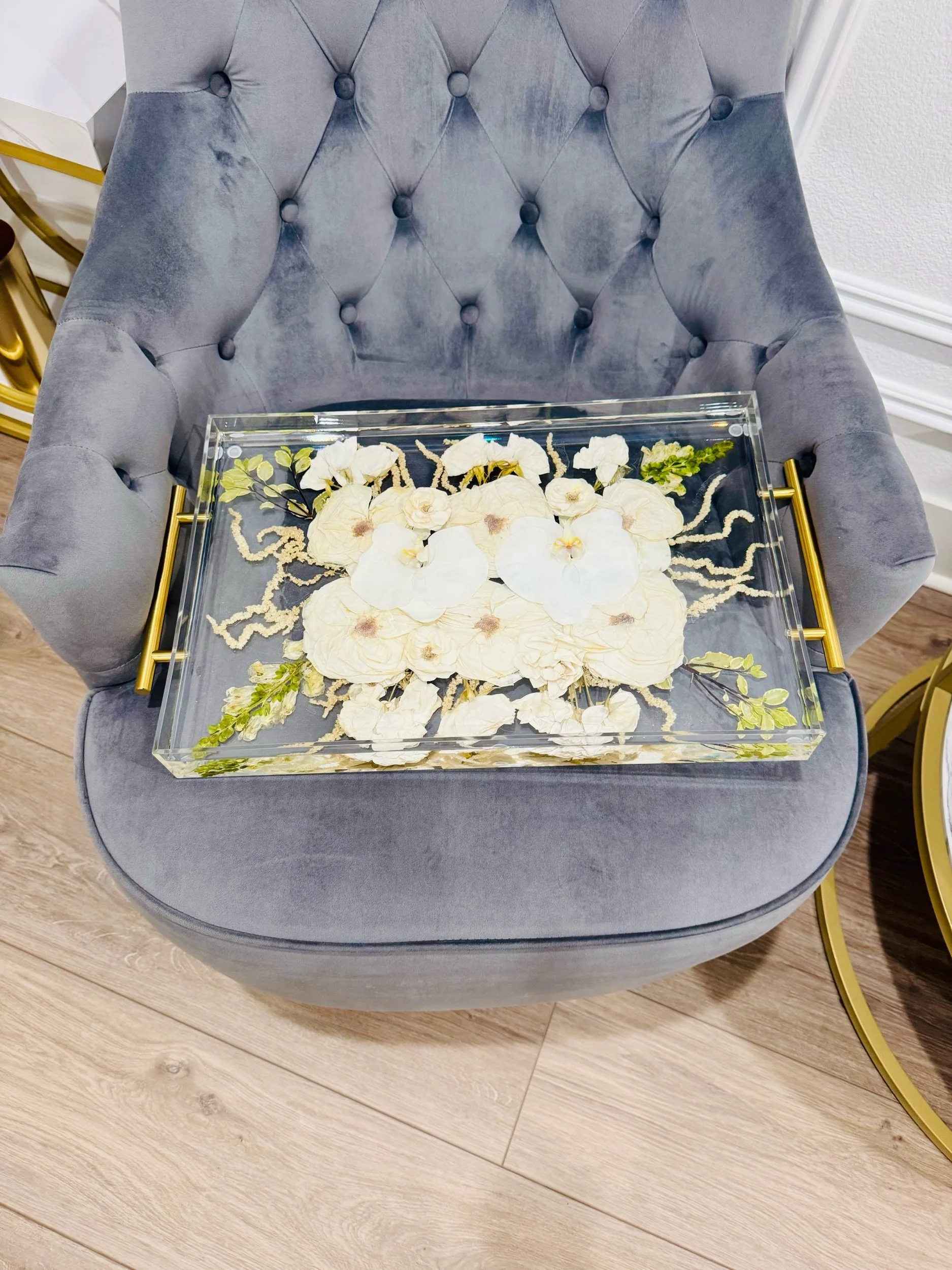 Large Pressed Flowers Acrylic Resin Tray