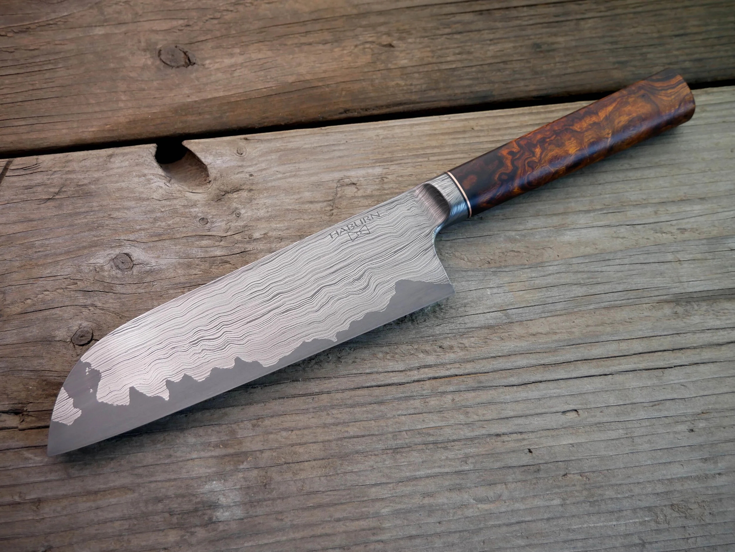 Custom Integral Damascus San Mai Santoku 