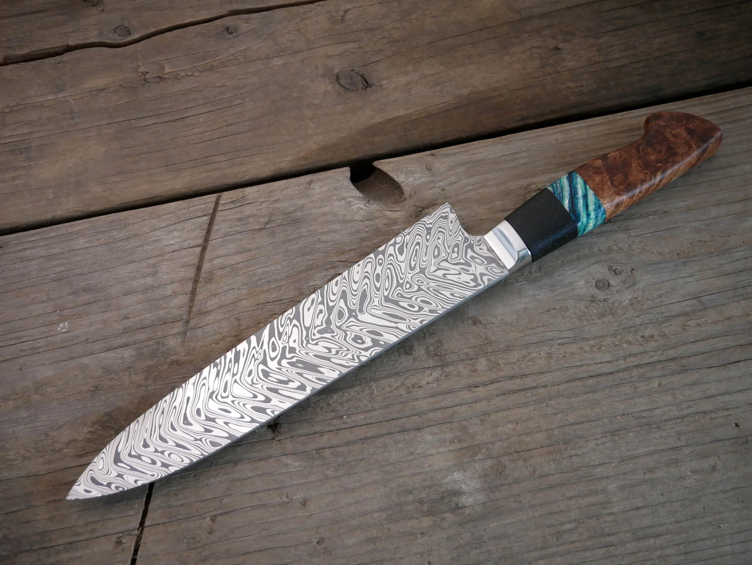 Custom Stainless Damascus Gyuto and Honesuki