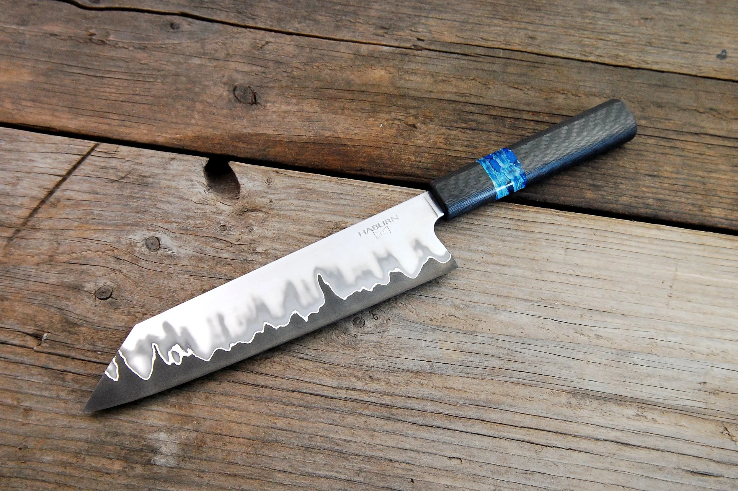 Custom Stainless San Mai Bunka with Damascus Core Bunka