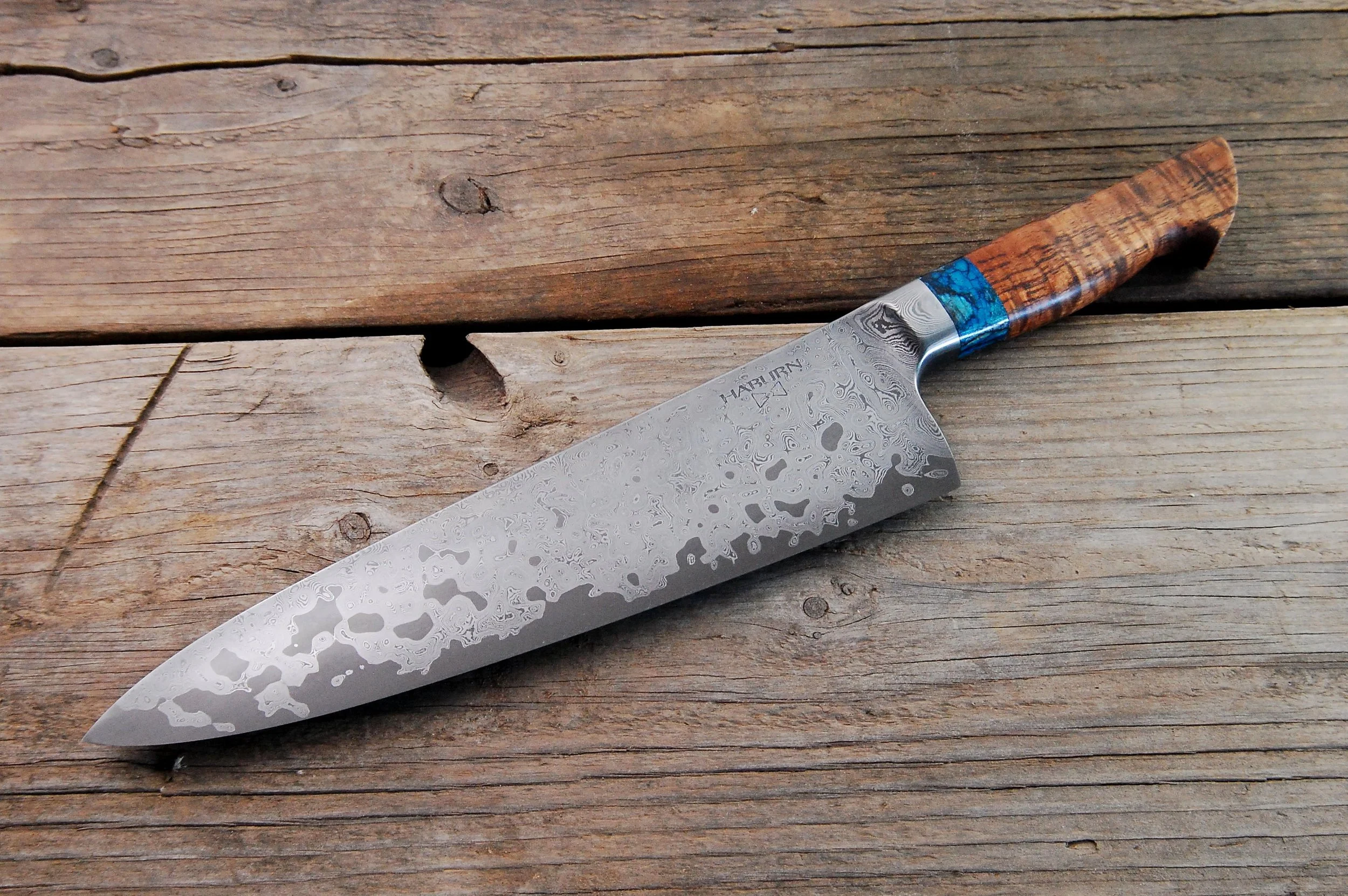 Custom Raindrop Damascus San Mai Integral Euro Chef