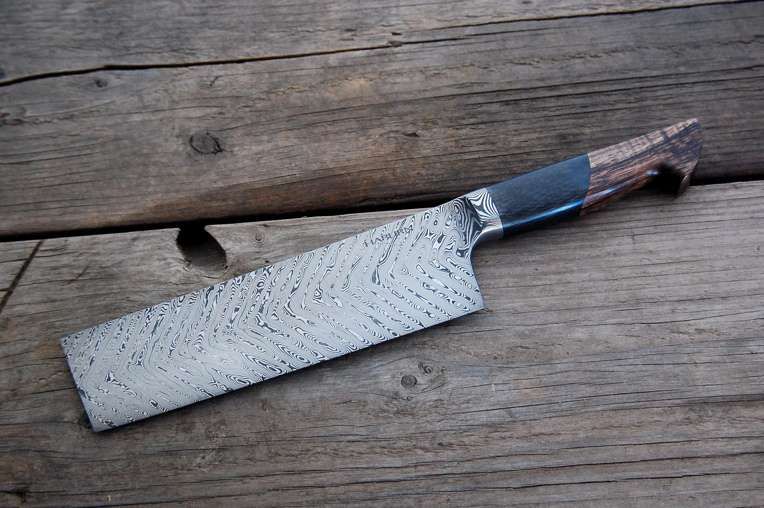 Custom Chevron Damascus Integral Nakiri
