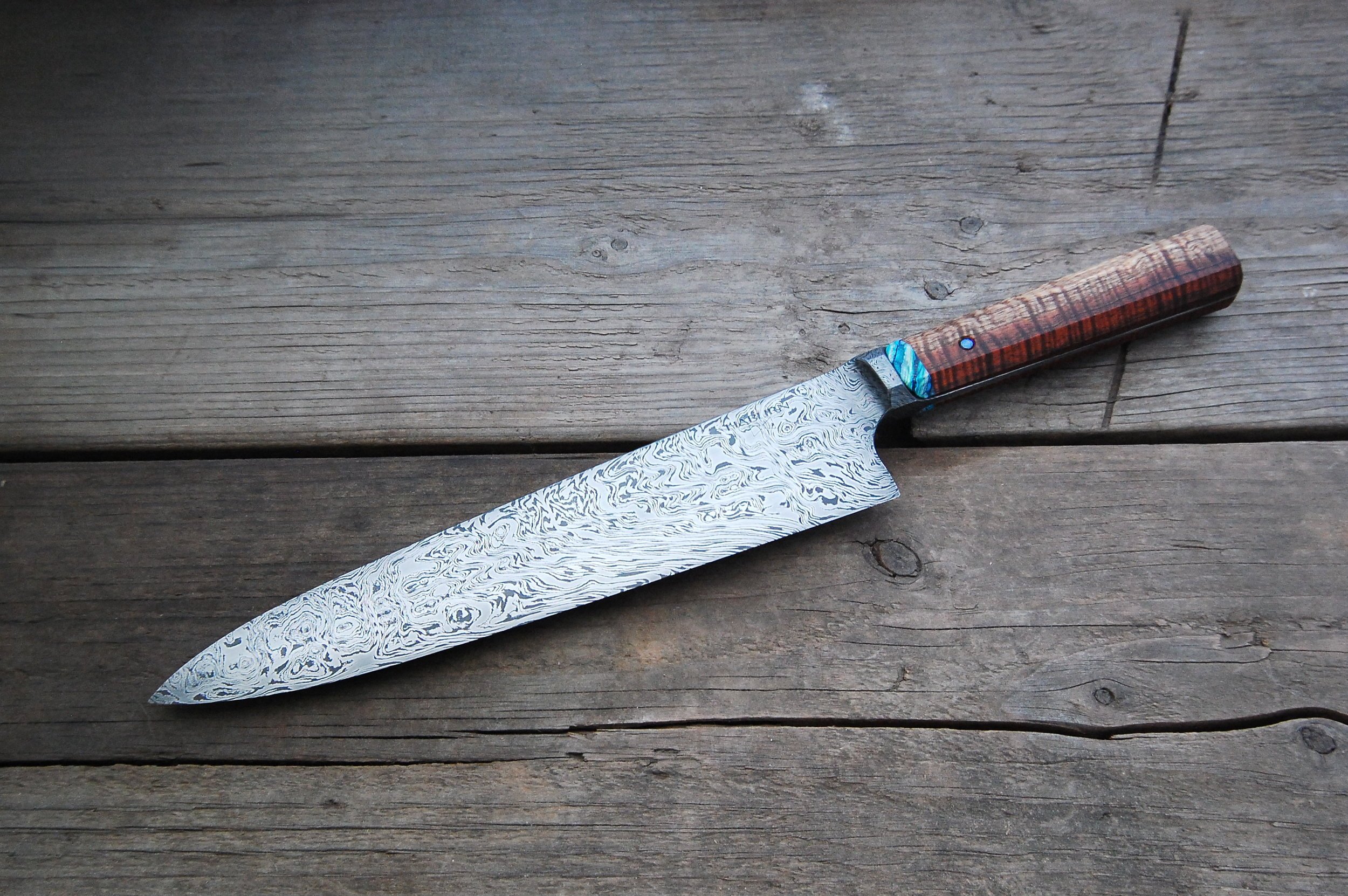 Full Tang Integral Damascus Gyuto w/ Mammoth tooth and Koa Available October 12th