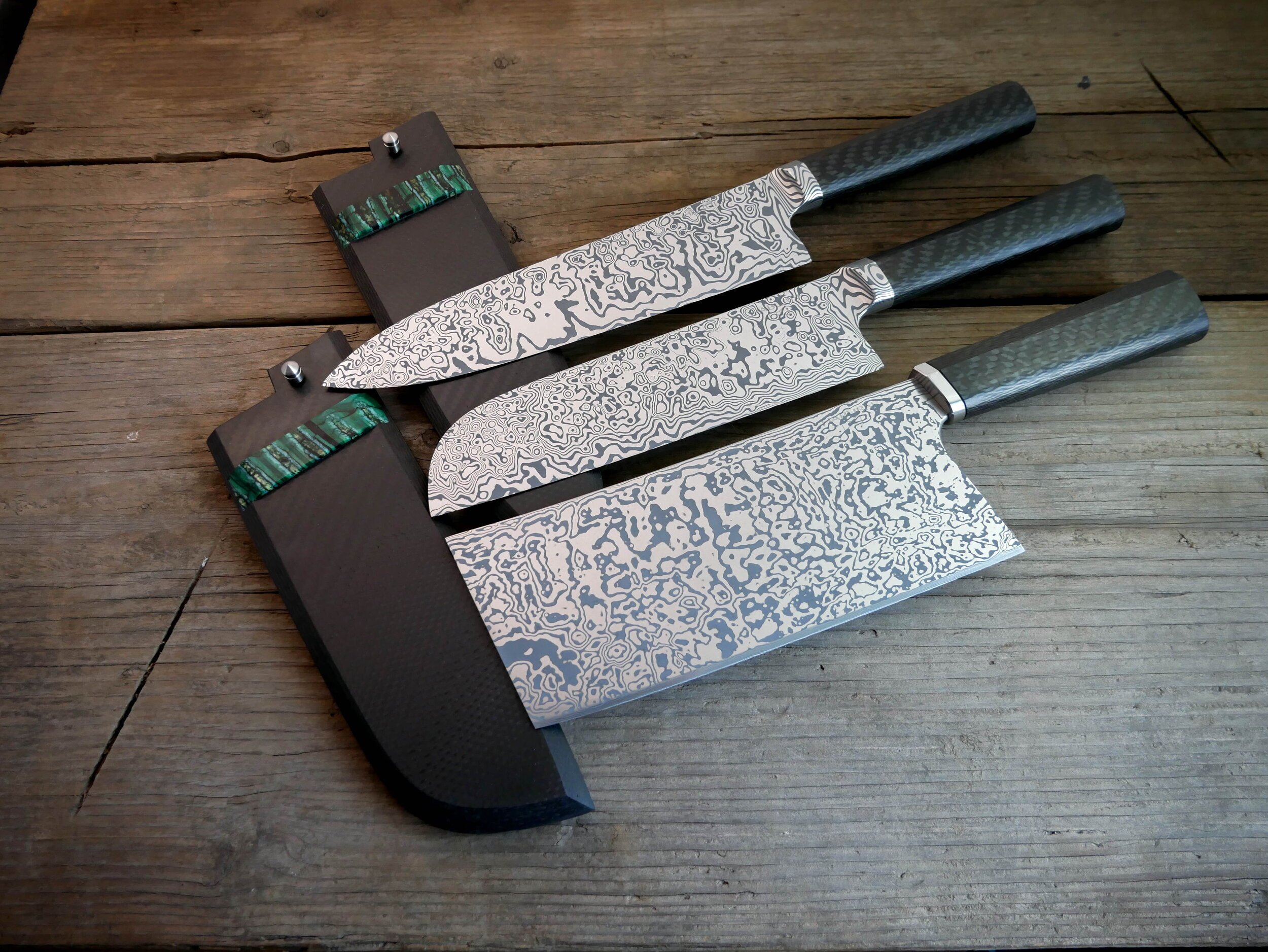 Custom Stainless Steel Damascus Custom Chef Knife Set