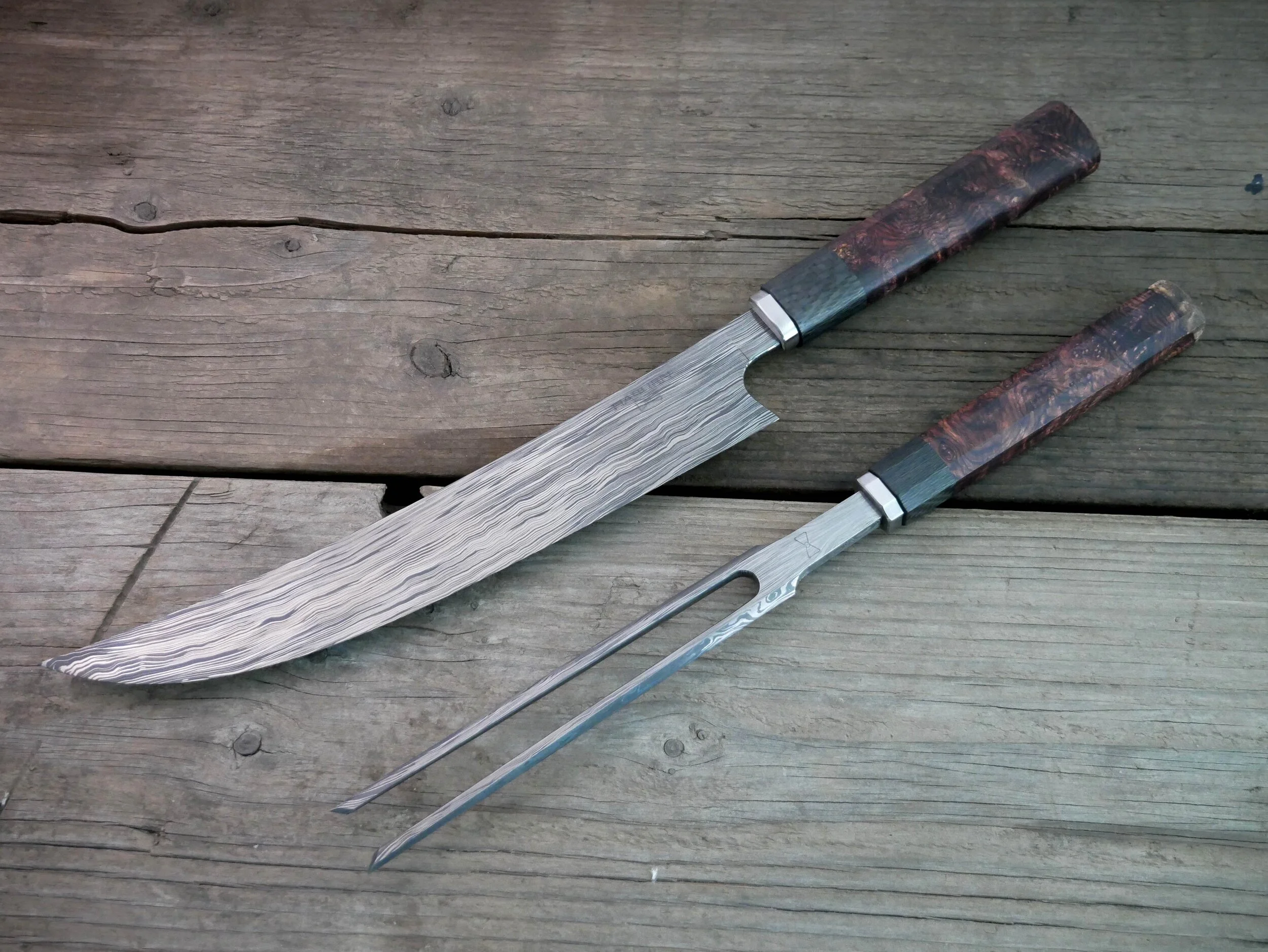 Custom Damascus Carving Set