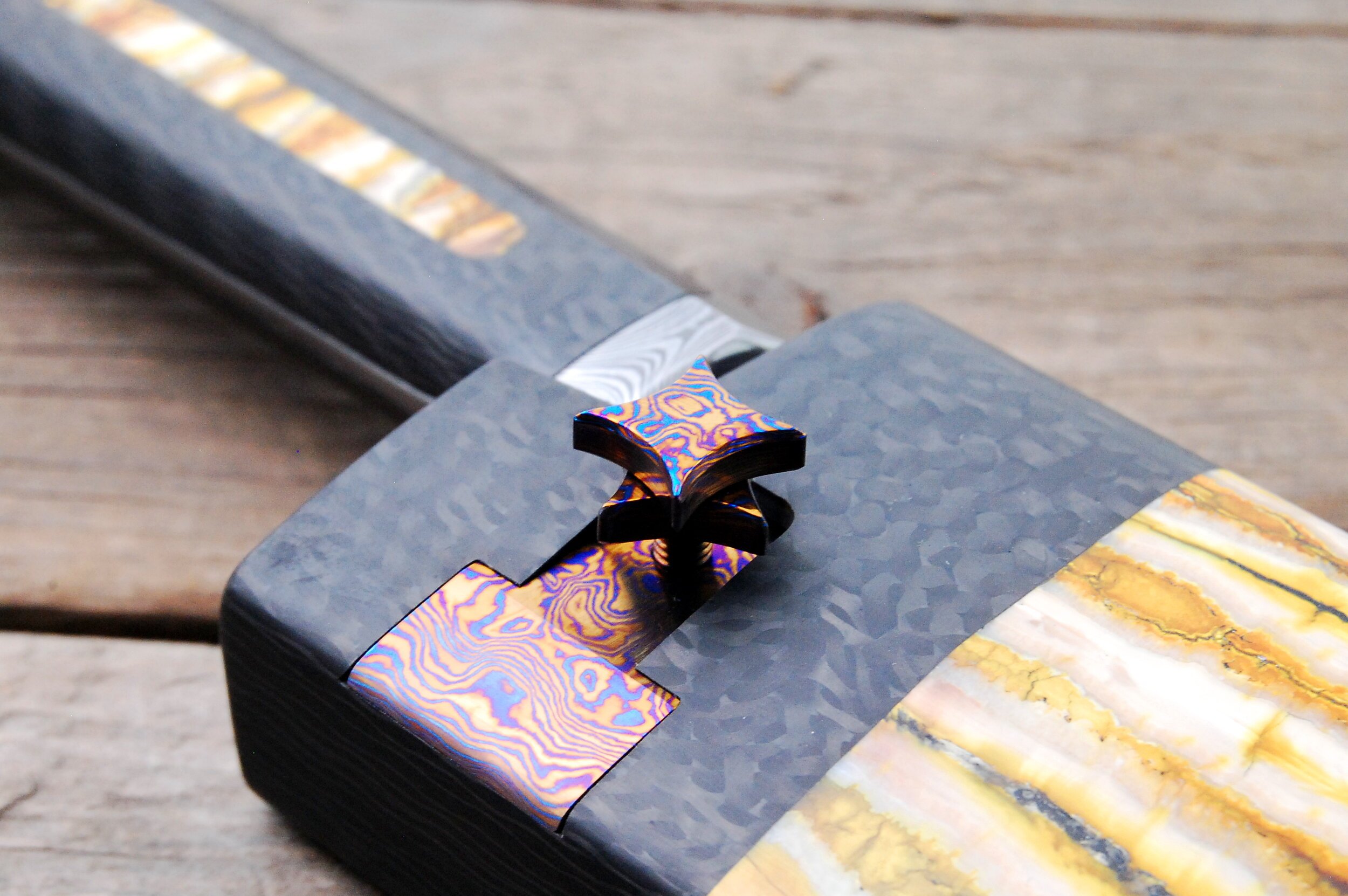 'Black & Yellow' - Mammoth & Carbon Fiber Custom Damascus Steel Kitchen Knives