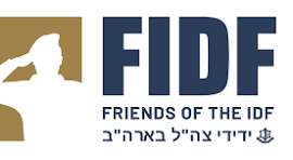 Logo of Friends of the IDF featuring a silhouette of a dog and the text 'FIDF' and 'Friends of the IDF' with Hebrew characters.