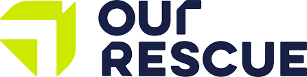 Logo of Our Rescue organization with green emblem and navy blue text.