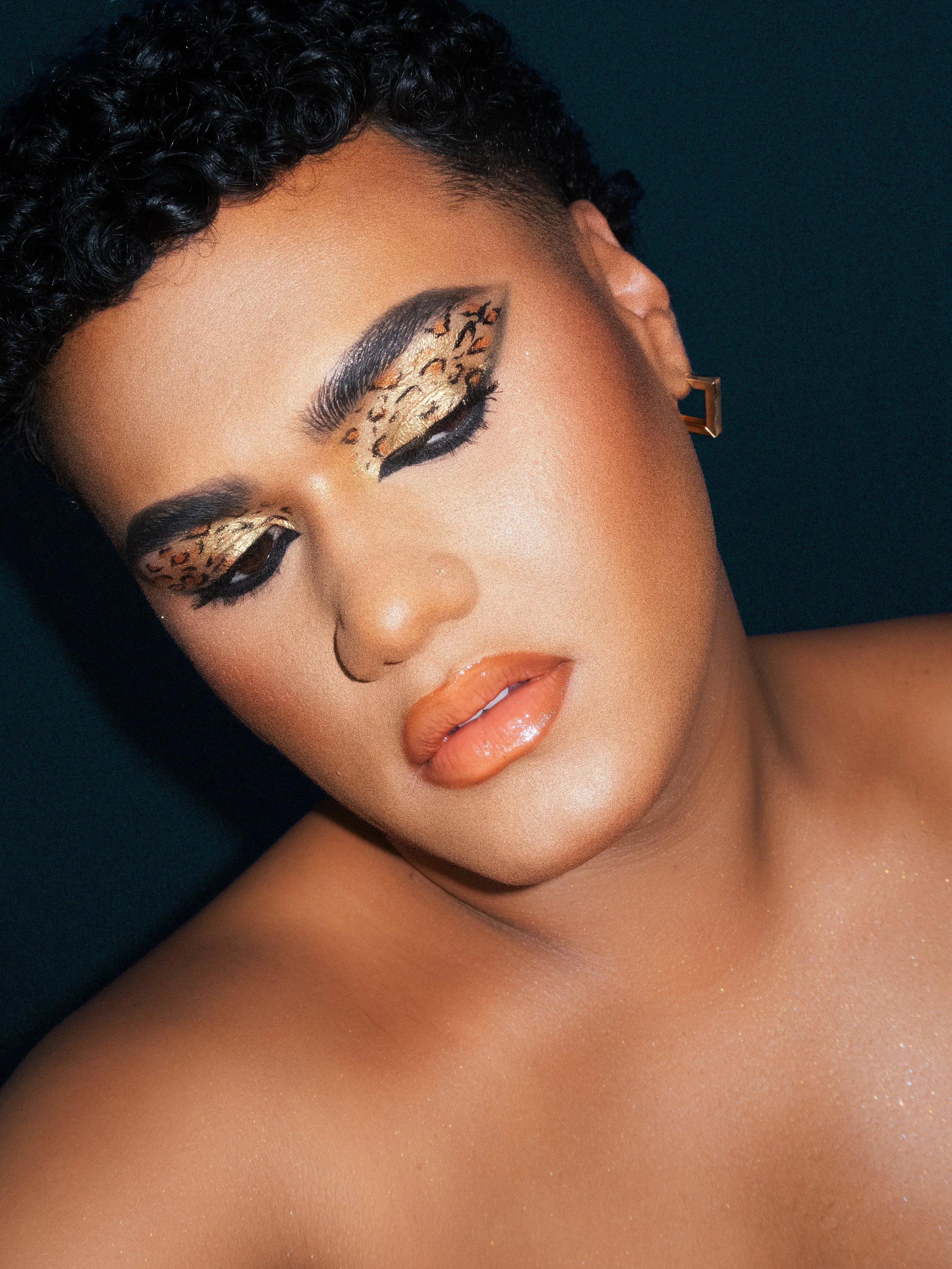 Kylee De Thier in a Leopard print eyeshadow makeup look inspired by Beyoncé's Kitty Kat, celebrating B'Day's 20th anniversary