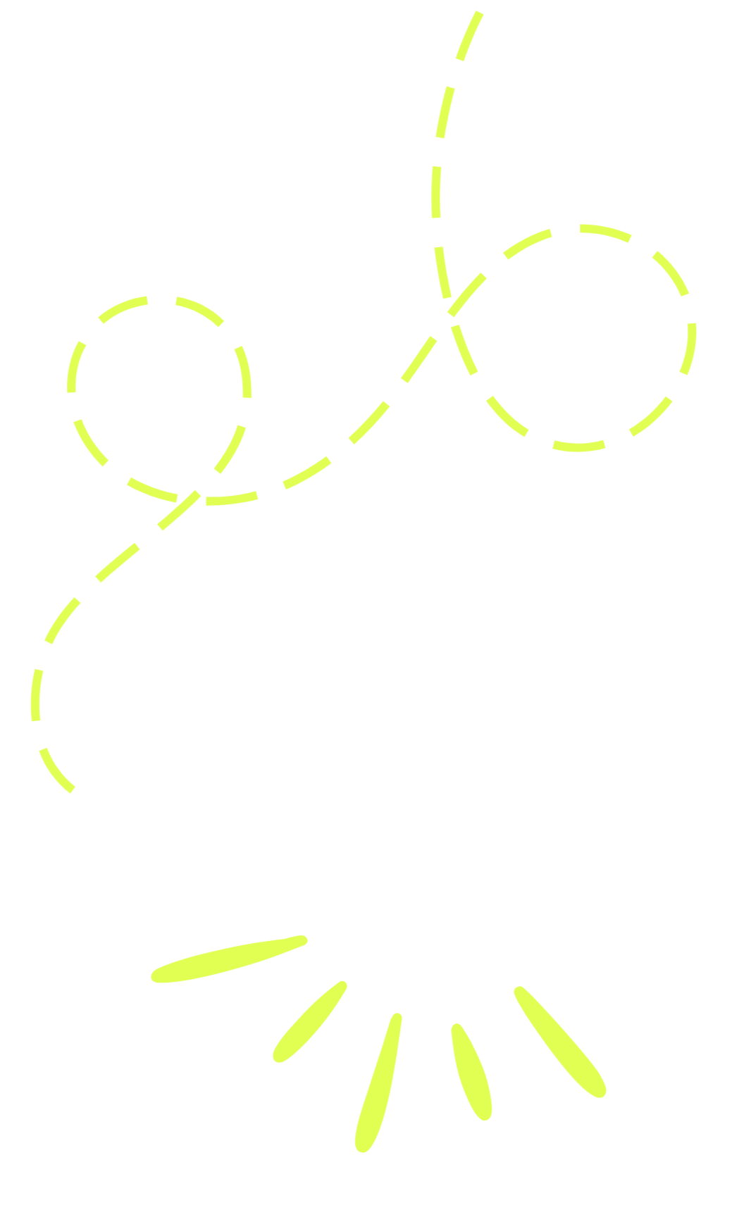 A neon yellow outline of a dotted path